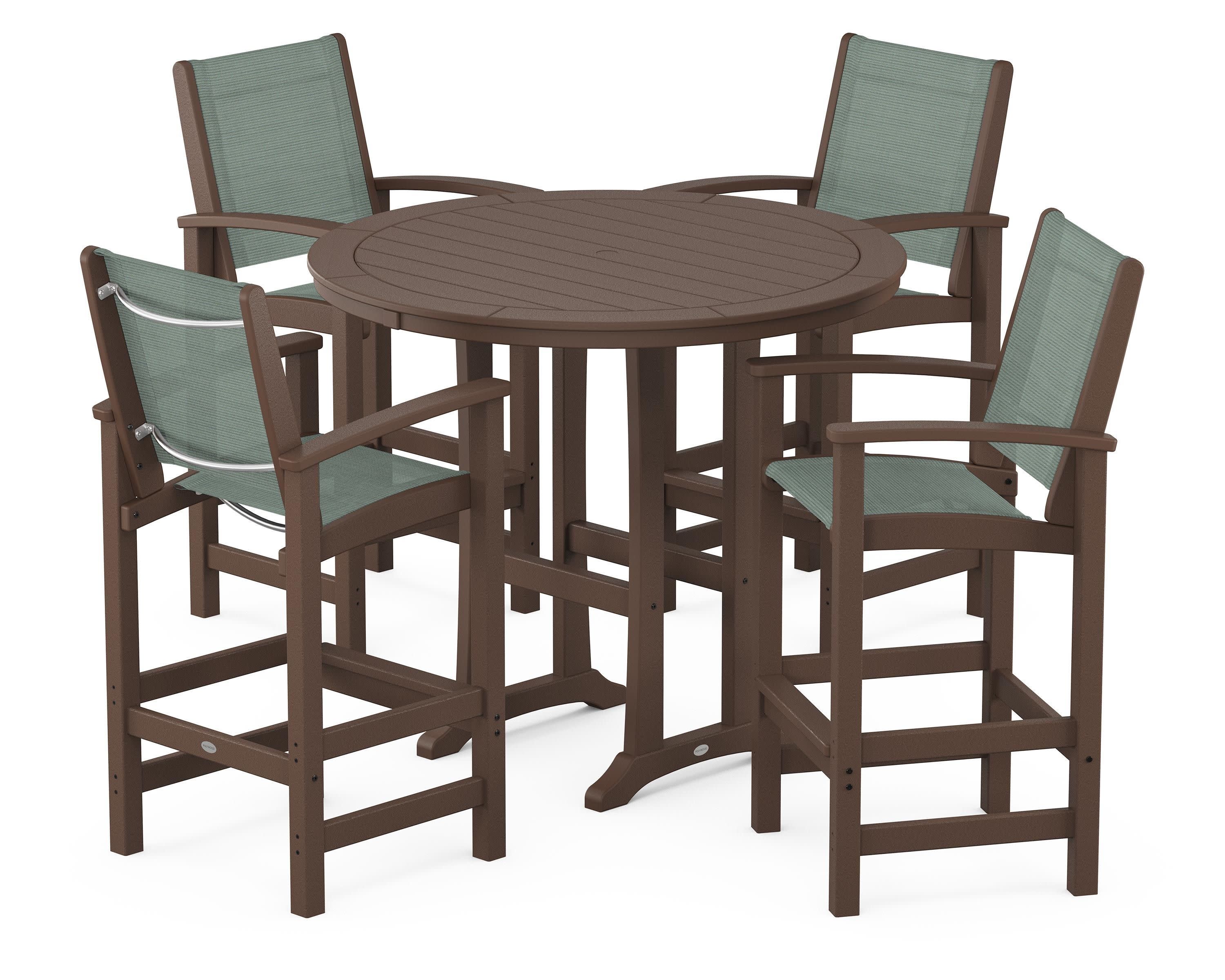Coastal 5-Piece Nautical Trestle Bar Set in Mahogany / Dupioni Sea Mist Sling
