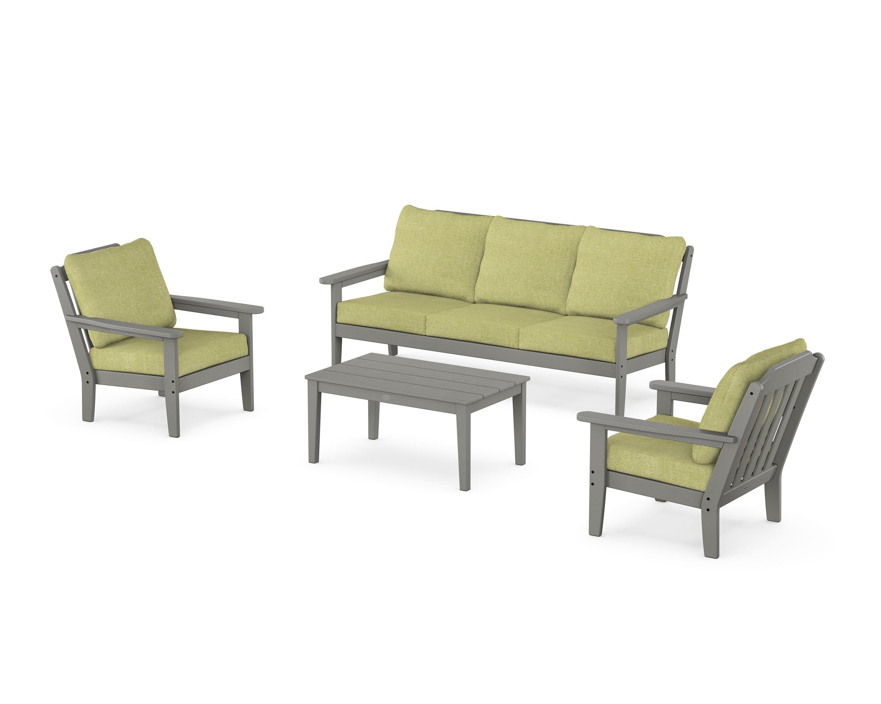 Cottage 4-Piece Deep Seating Set with Sofa in Slate Grey / Chartreuse Boucle