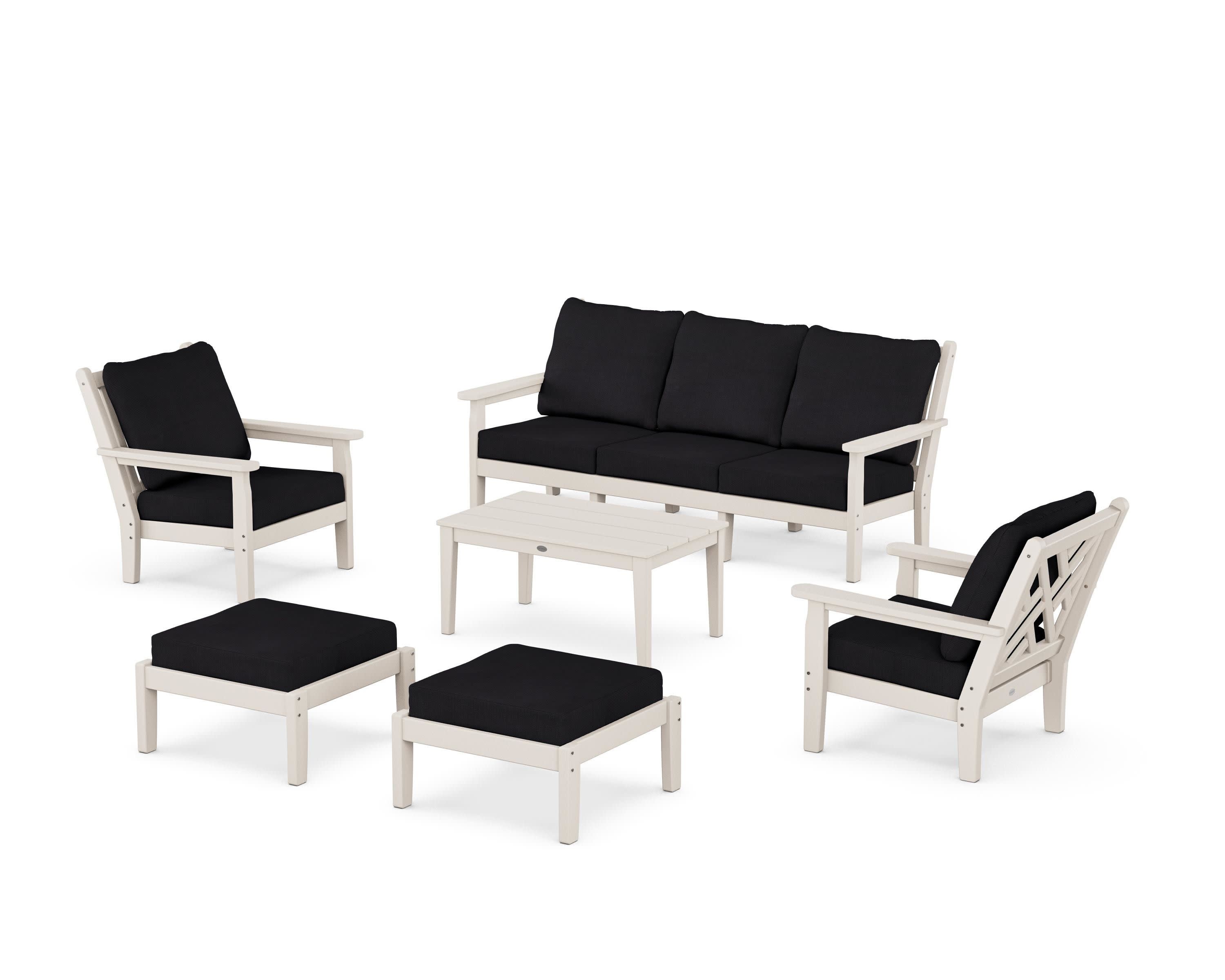 Chippendale 6-Piece Lounge Sofa Set in Sand / Midnight Linen