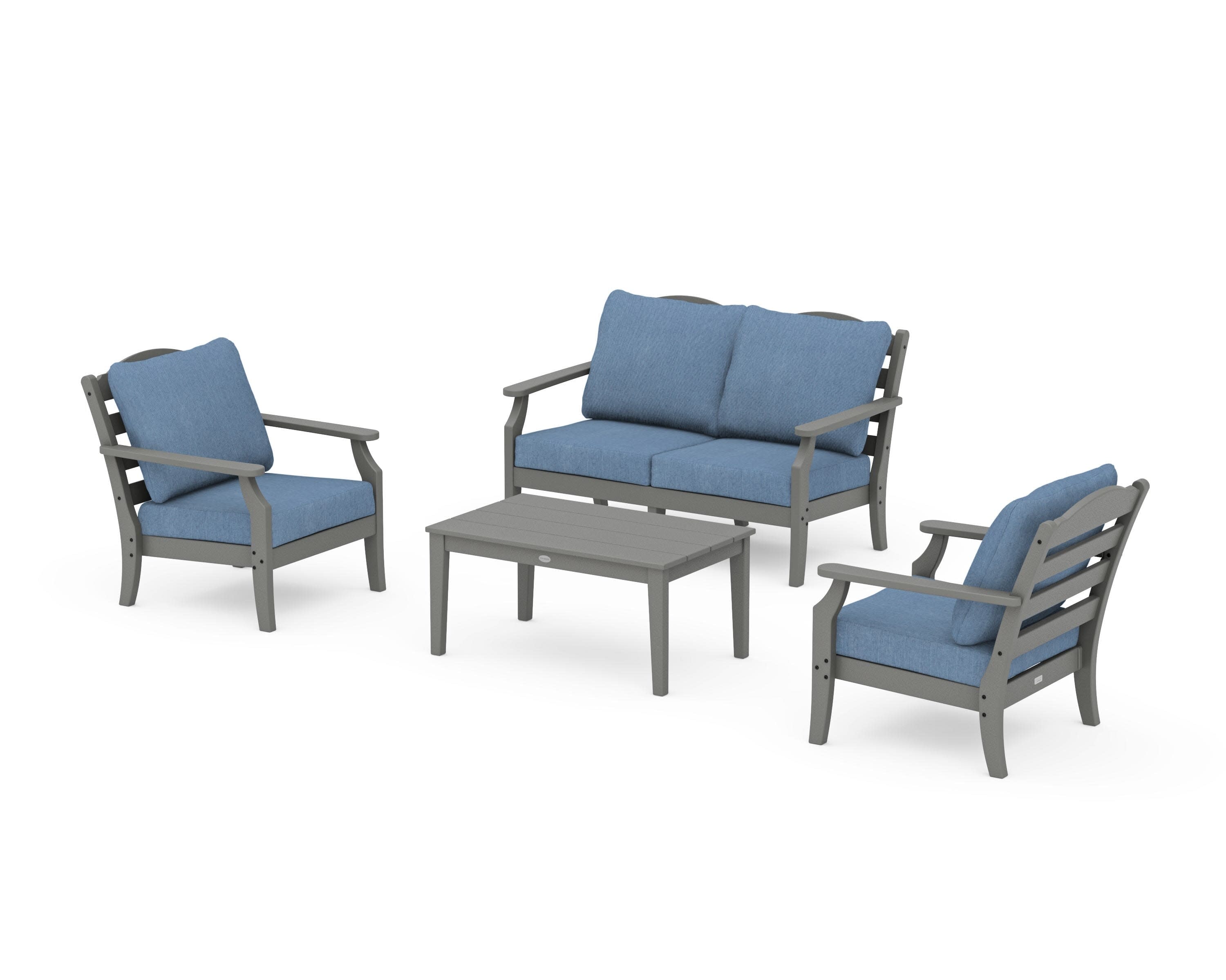 Savannah 4-Piece Deep Seating Set with Loveseat in Slate Grey / Sky Blue