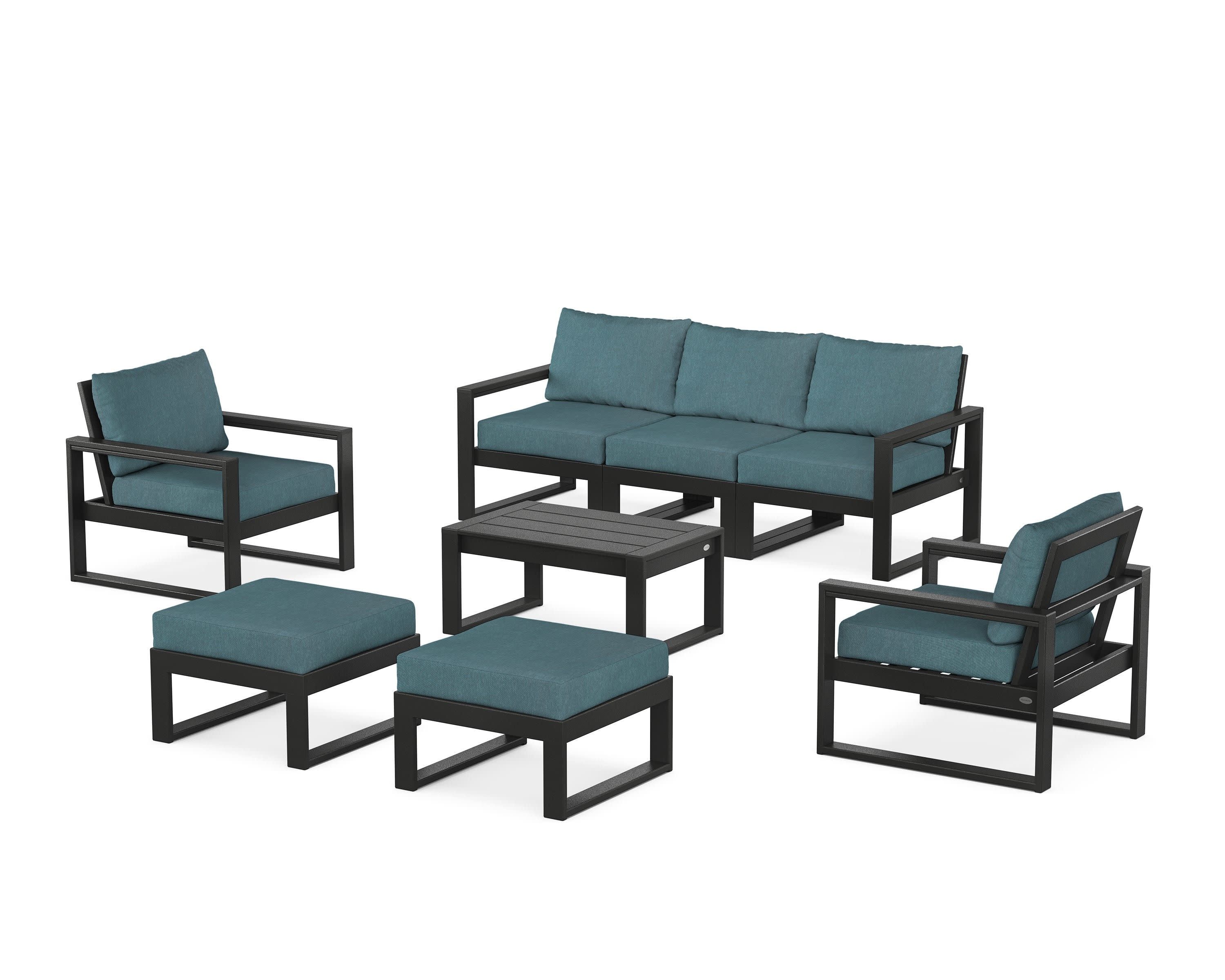 EDGE Sectional 8-Piece Lounge Sofa Set in Black / Ocean Teal