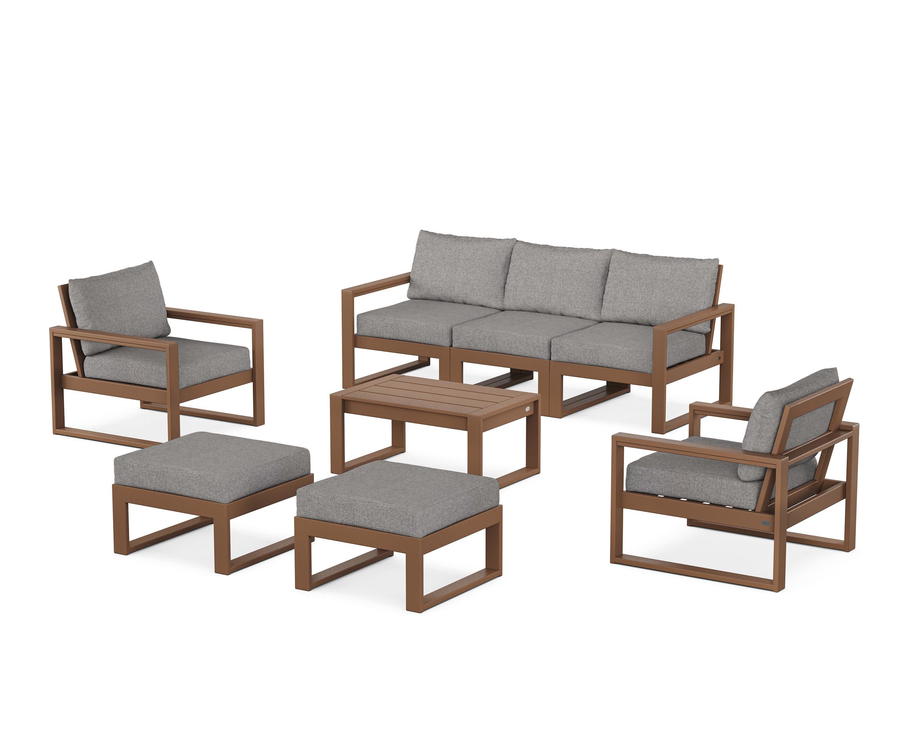 EDGE Sectional 8-Piece Lounge Sofa Set in Teak / Grey Mist