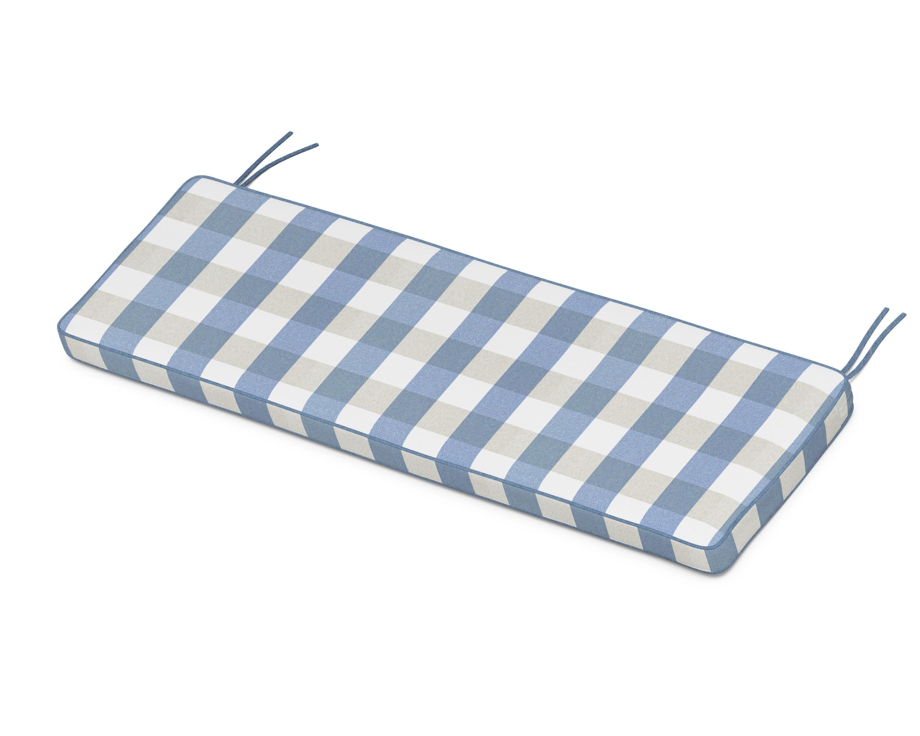 Chinoiserie Bench Seat Cushion in Buffalo Plaid Sky Blue