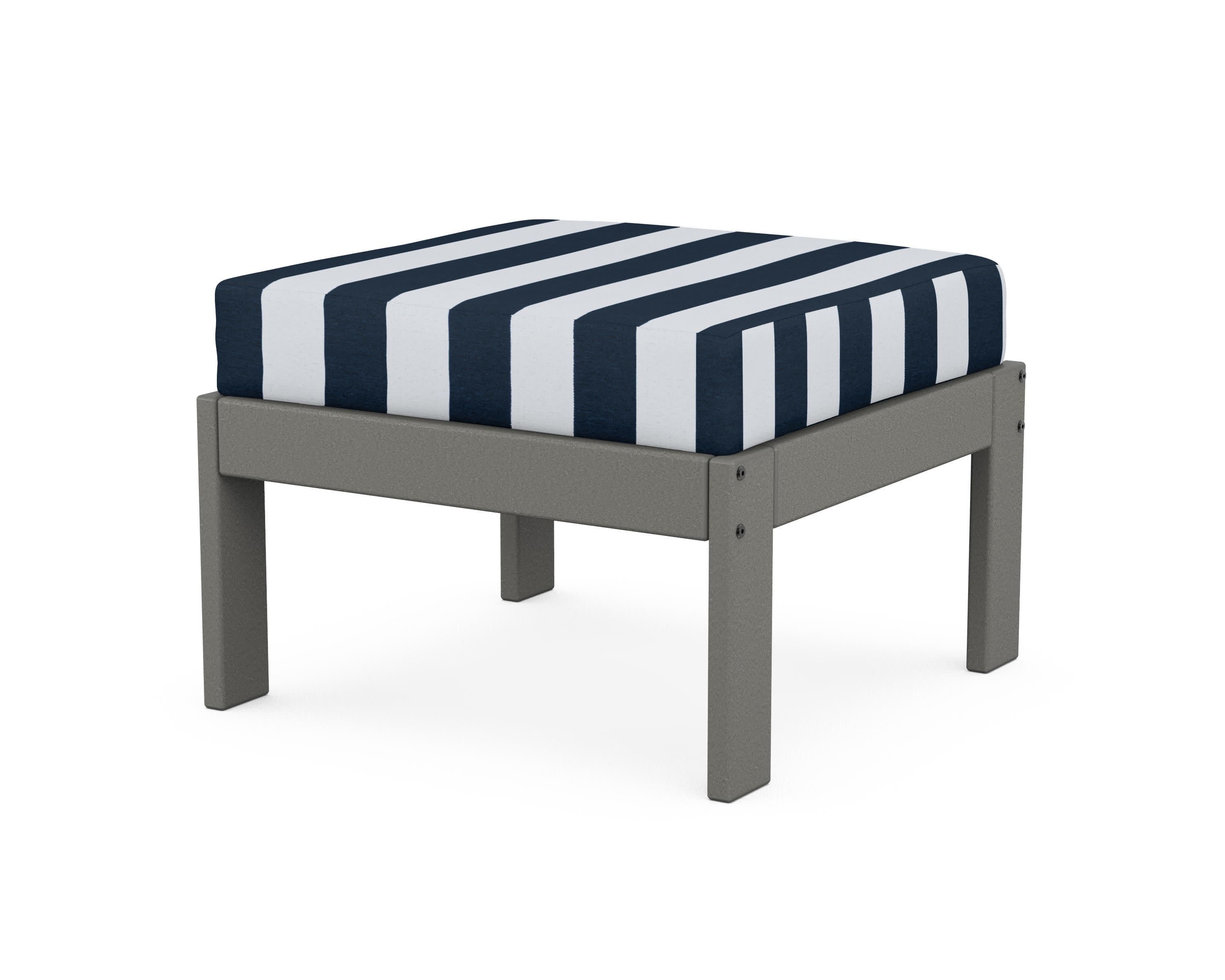 Vineyard Modular Ottoman in Slate Grey / Cabana Stripe Marine Indigo
