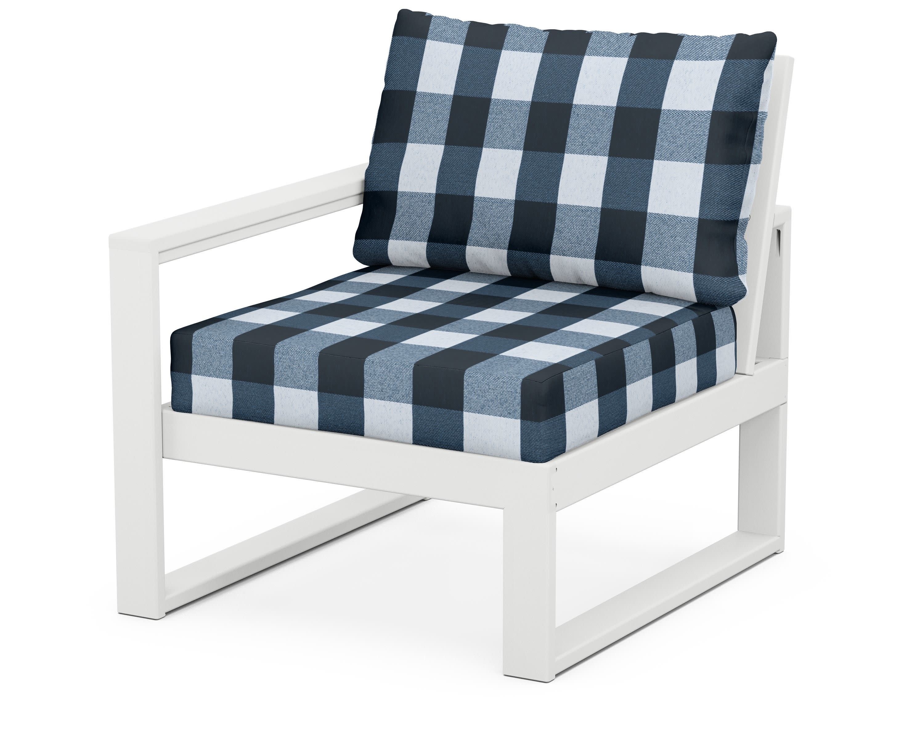 EDGE Modular Left Arm Chair in White / Buffalo Plaid Marine Indigo