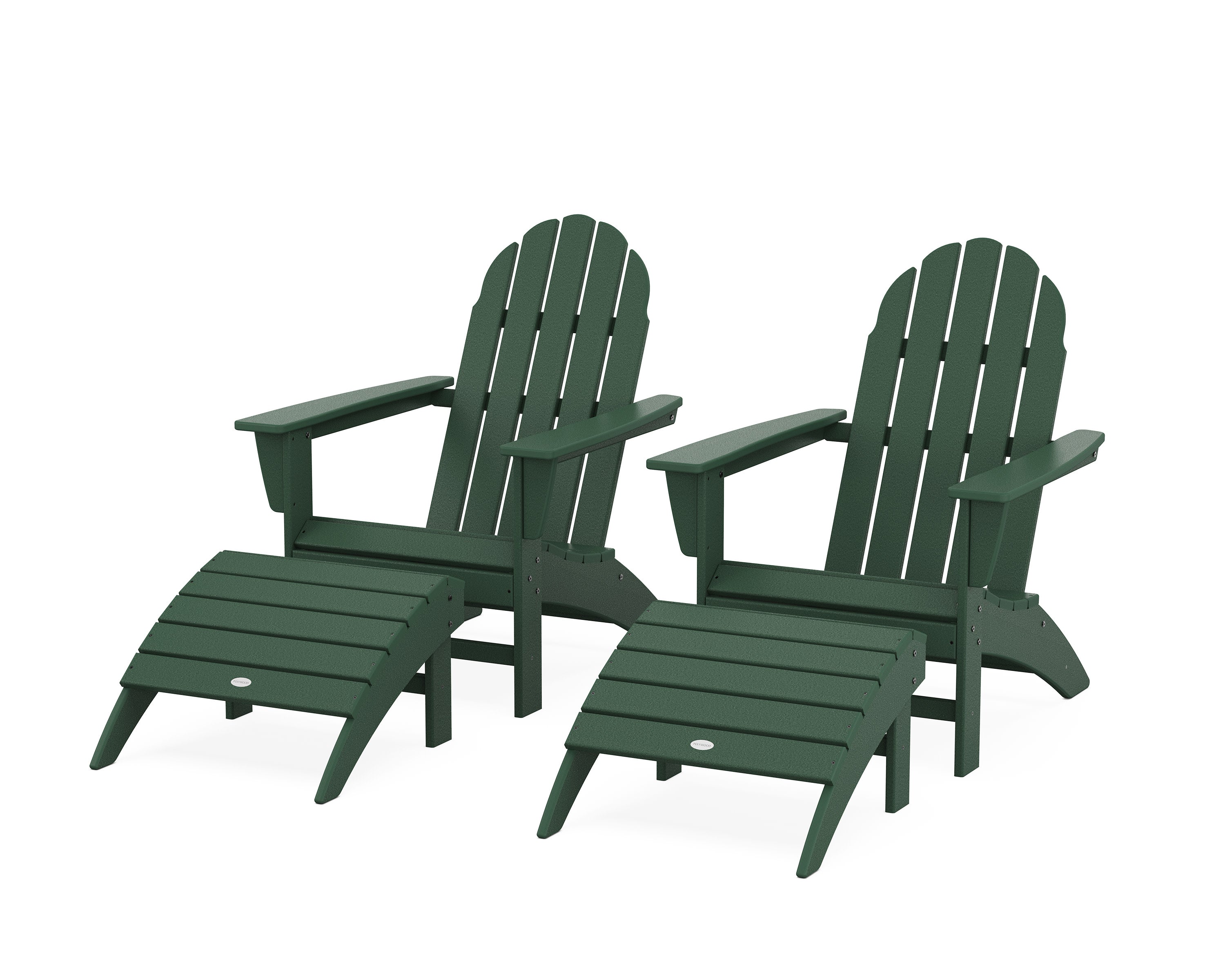 Vineyard Adirondack Chair 4-Piece Set with Ottomans in Green