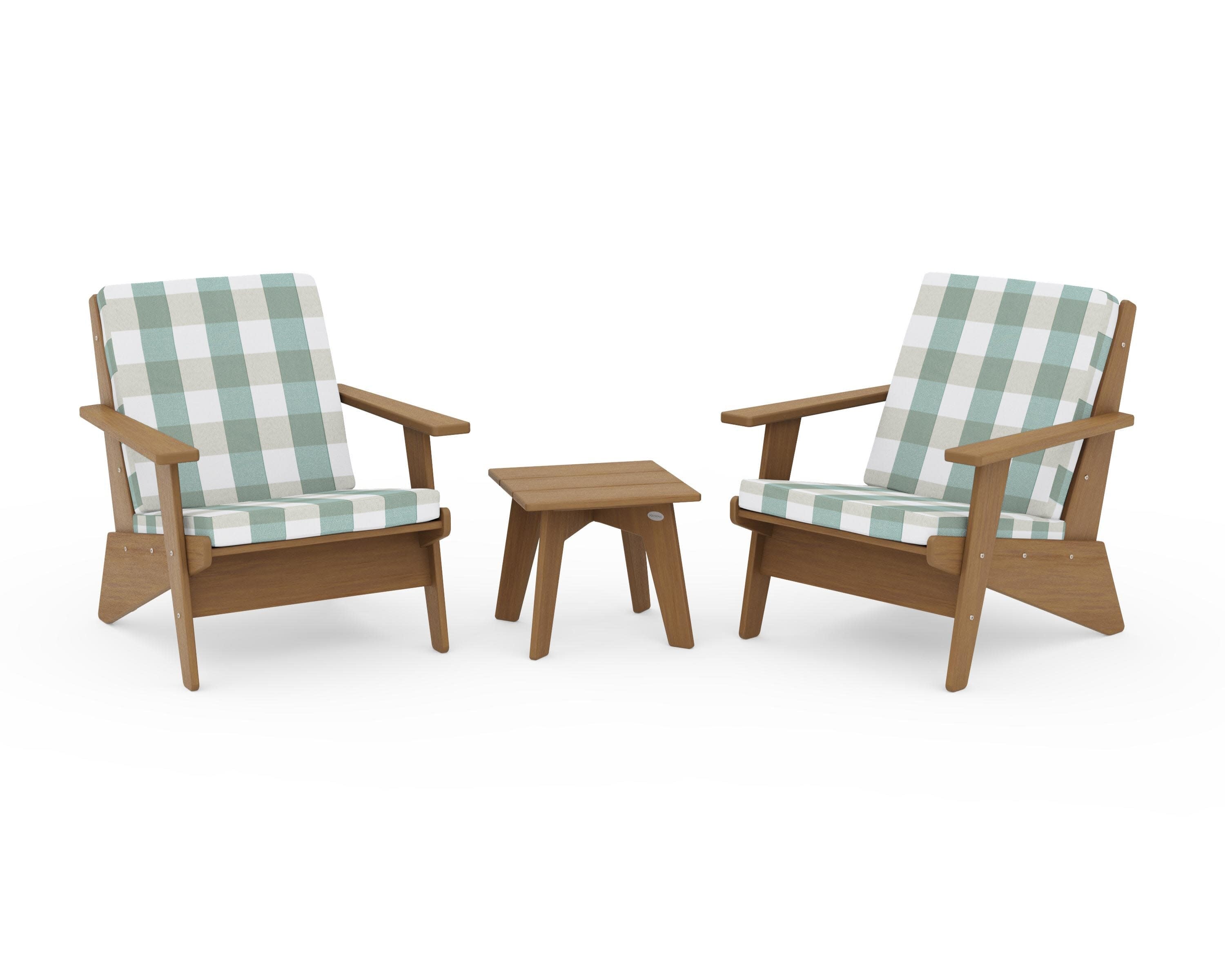 Riviera Modern Lounge 3-Piece Set in Natural / Buffalo Plaid Glacier Spa