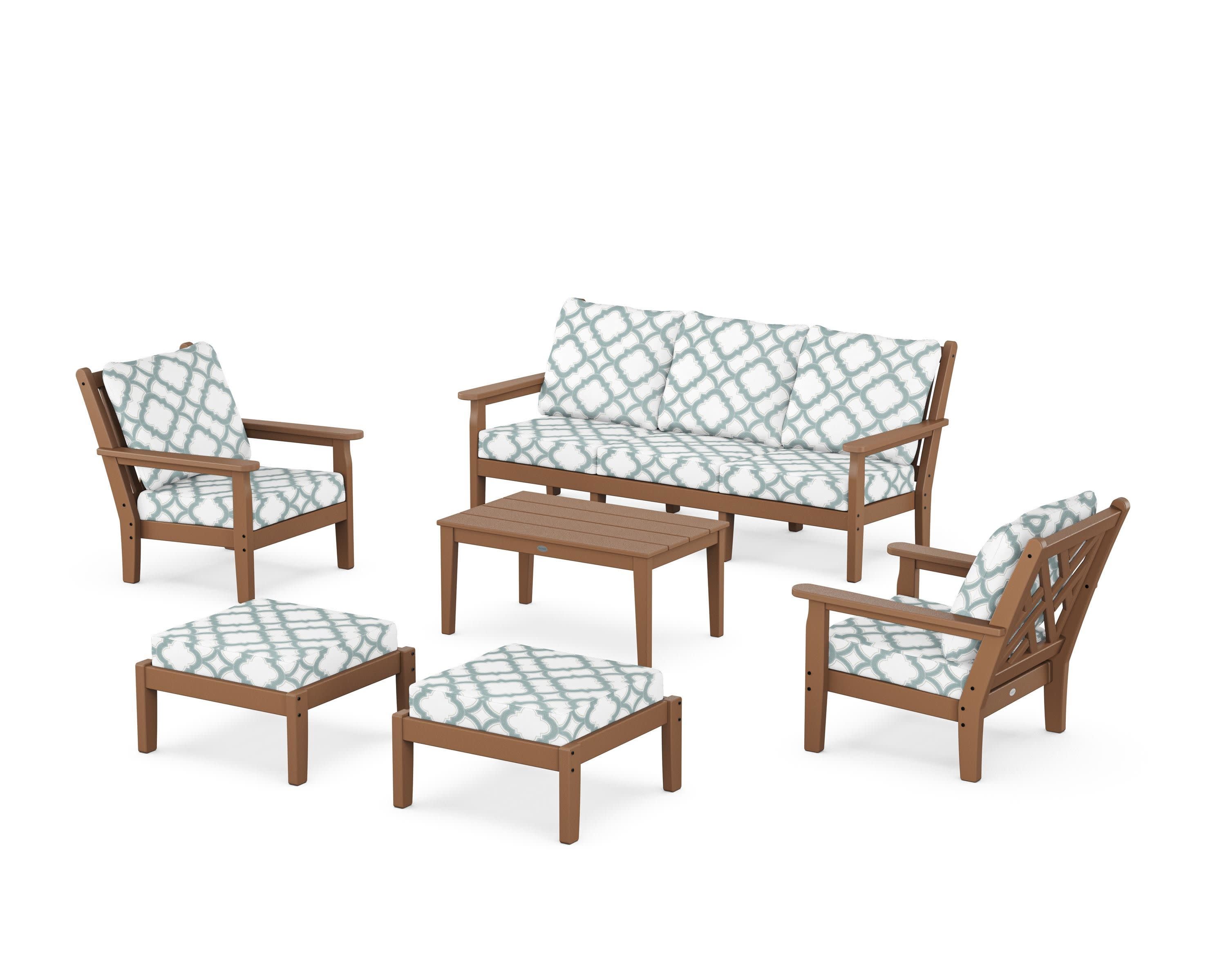 Chippendale 6-Piece Lounge Sofa Set in Teak / Trellis Glacier Spa
