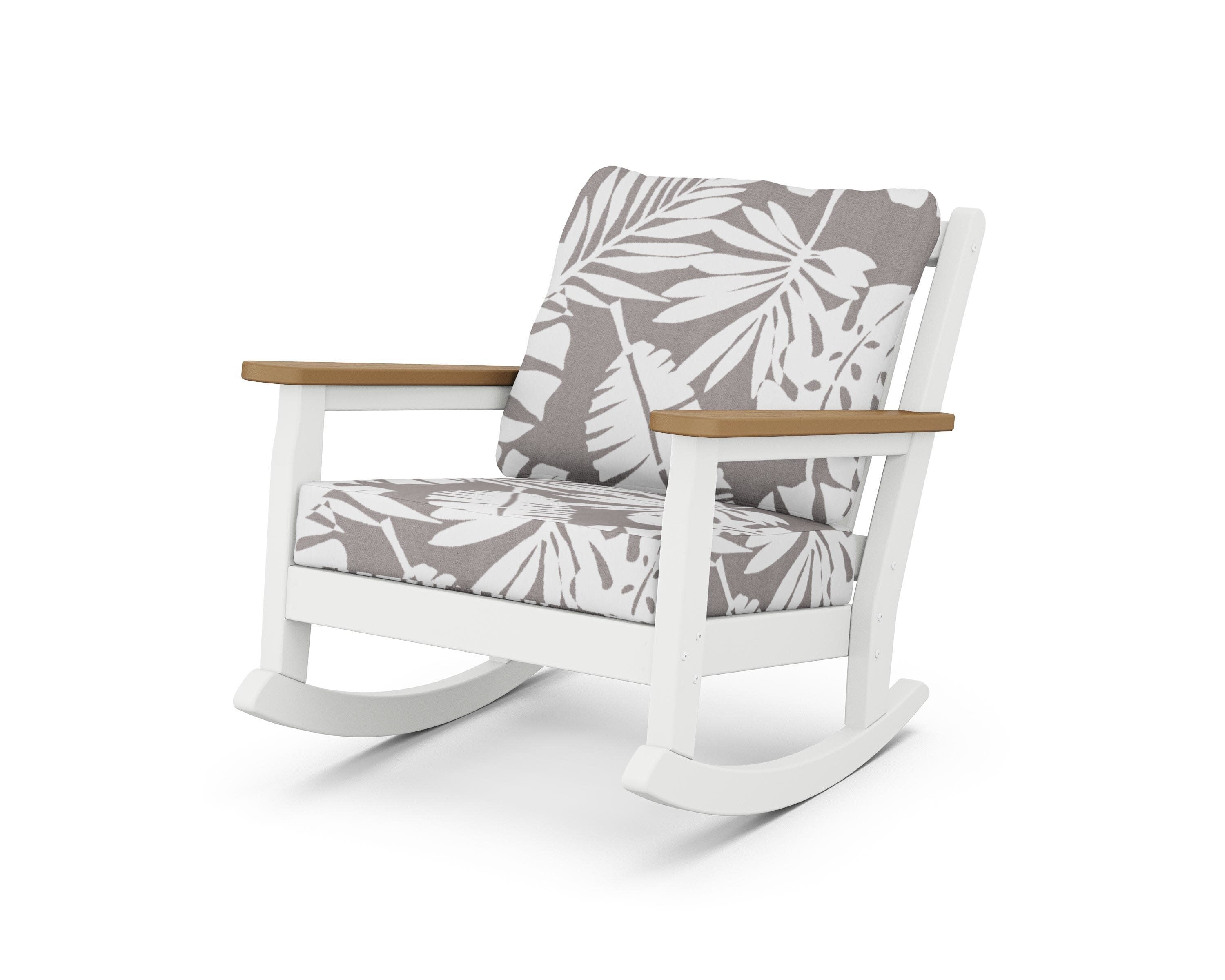 Chippendale Deep Seating Rocking Chair in White / Natural / Leaf Grey Mist