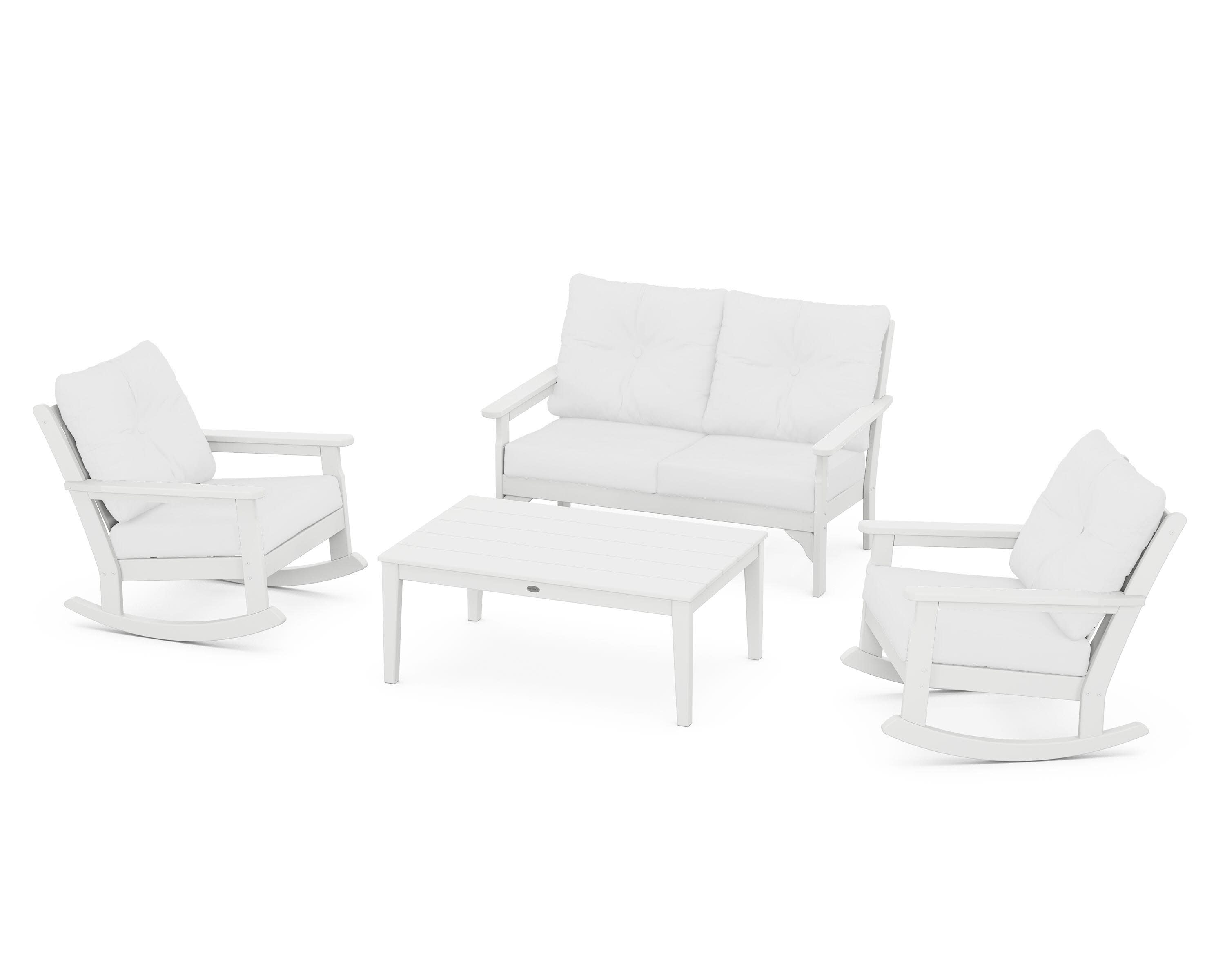 Vineyard 4-Piece Deep Seating Rocking Chair Set in White / Natural