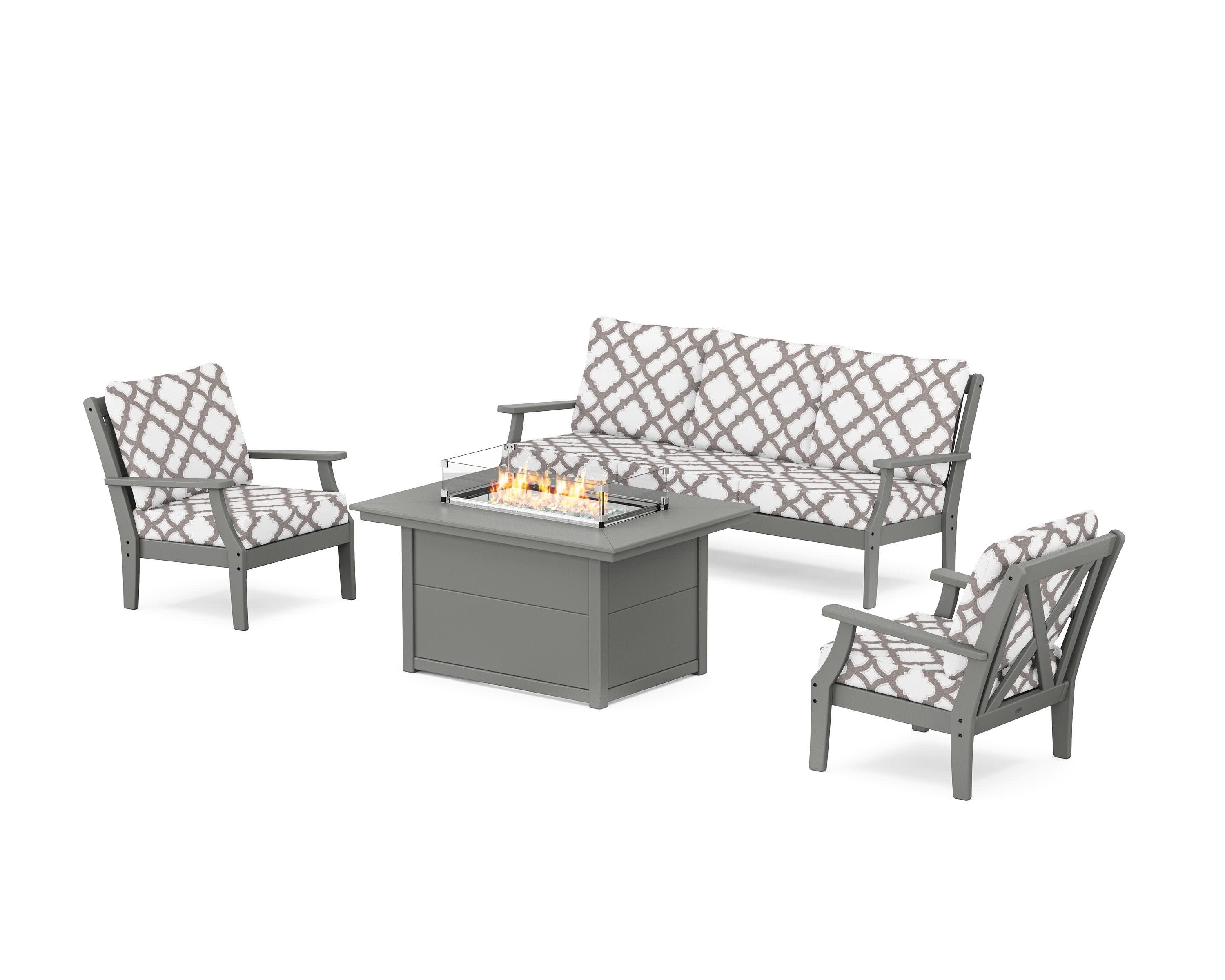 Braxton Deep Seating Fire Pit Table Set in Slate Grey / Trellis Grey Mist