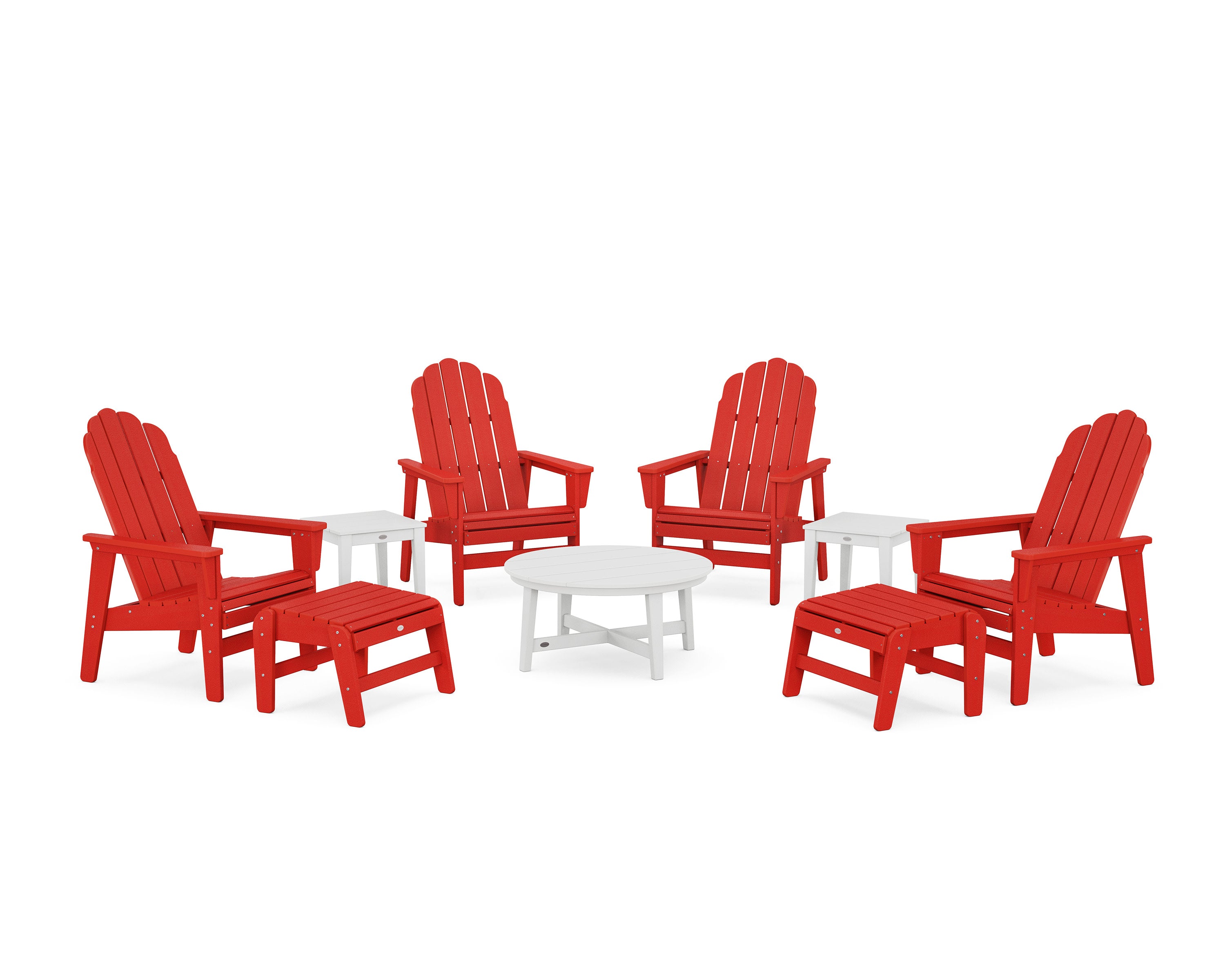 Vineyard Grand Upright Adirondack 9-Piece Conversation Set in Sunset Red / White