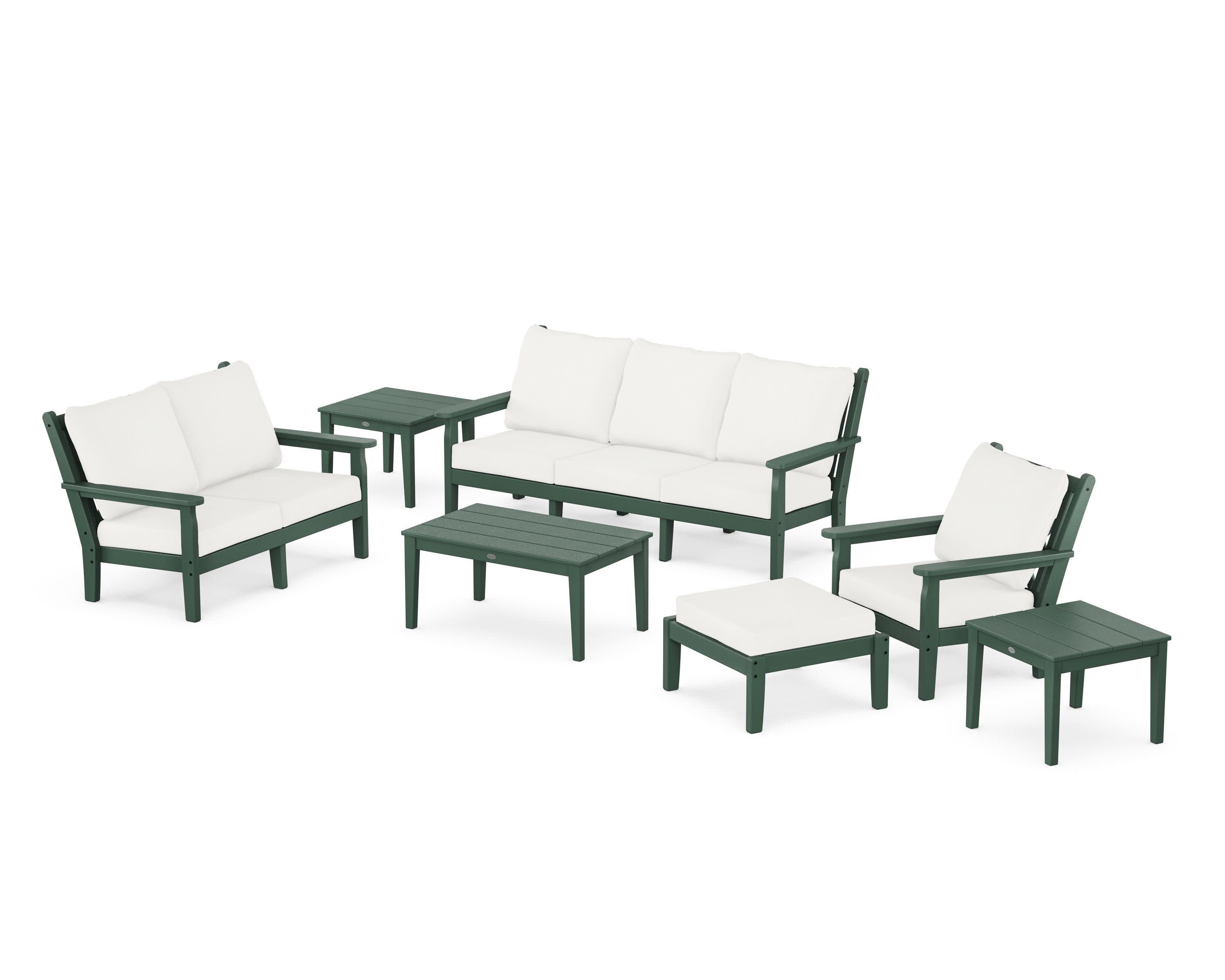 Chippendale 7-Piece Deep Seating Set in Green / Natural Linen