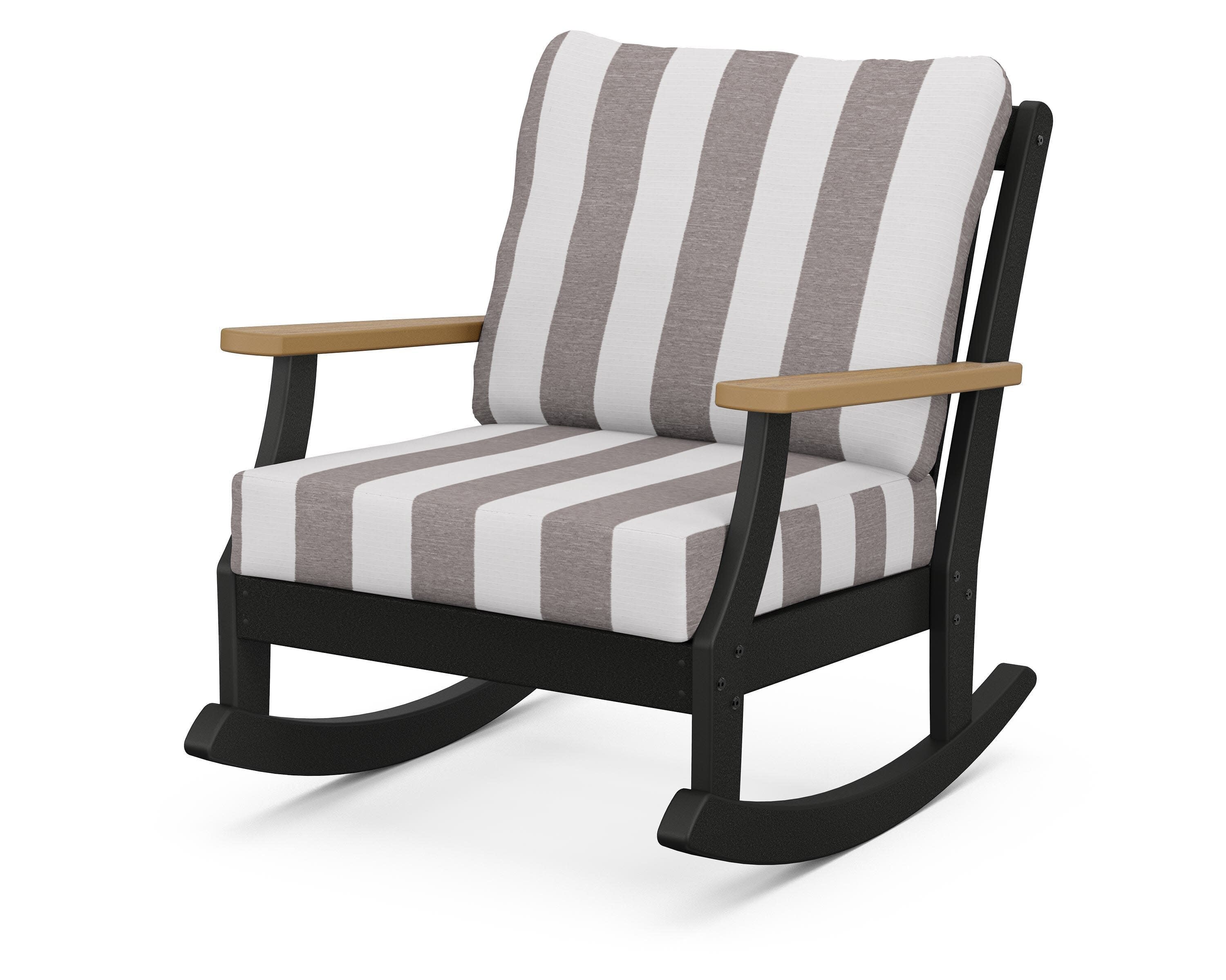Braxton Deep Seating Rocking Chair in Black / Natural / Cabana Stripe Grey Mist