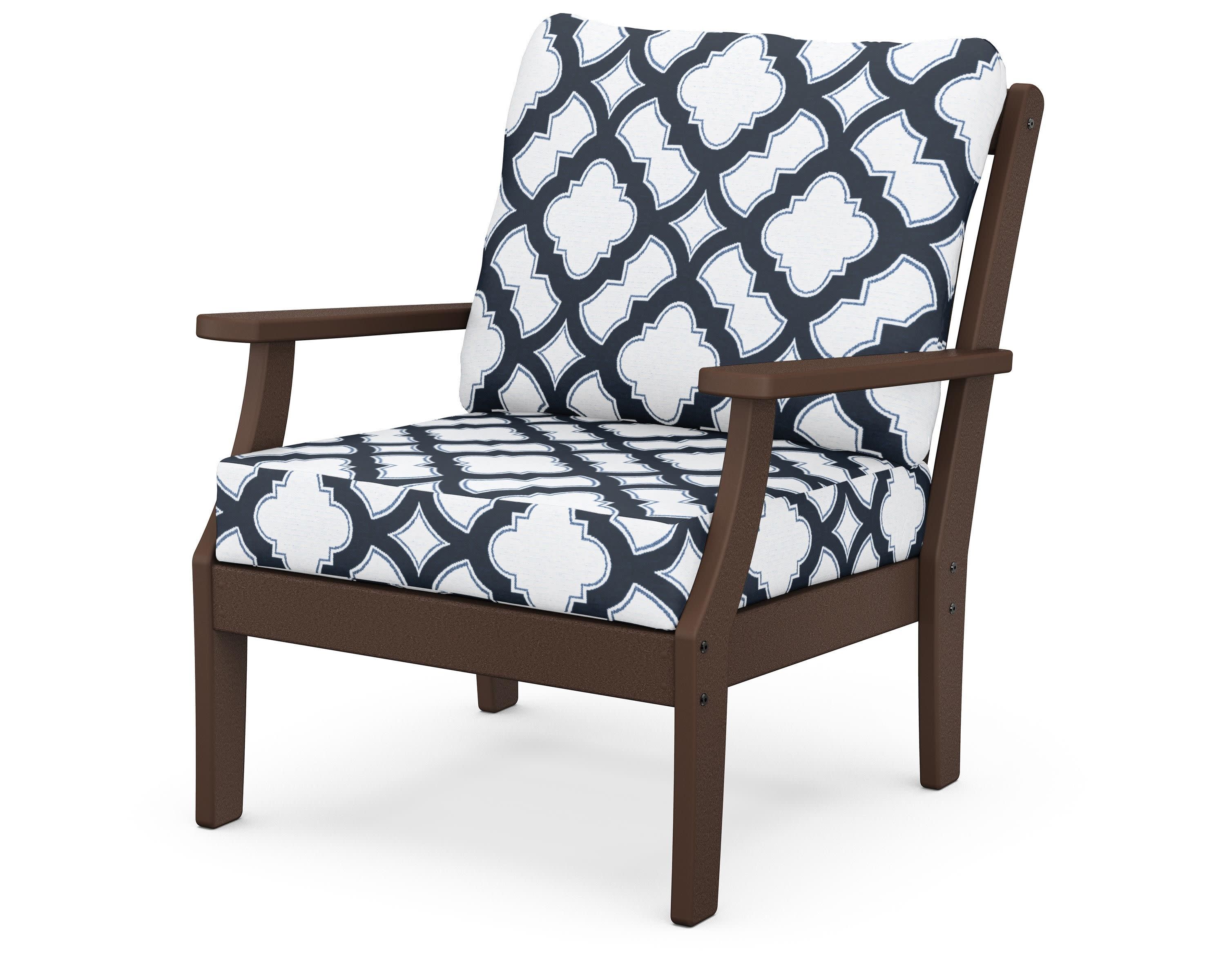 Braxton Deep Seating Chair in Mahogany / Trellis Marine Indigo