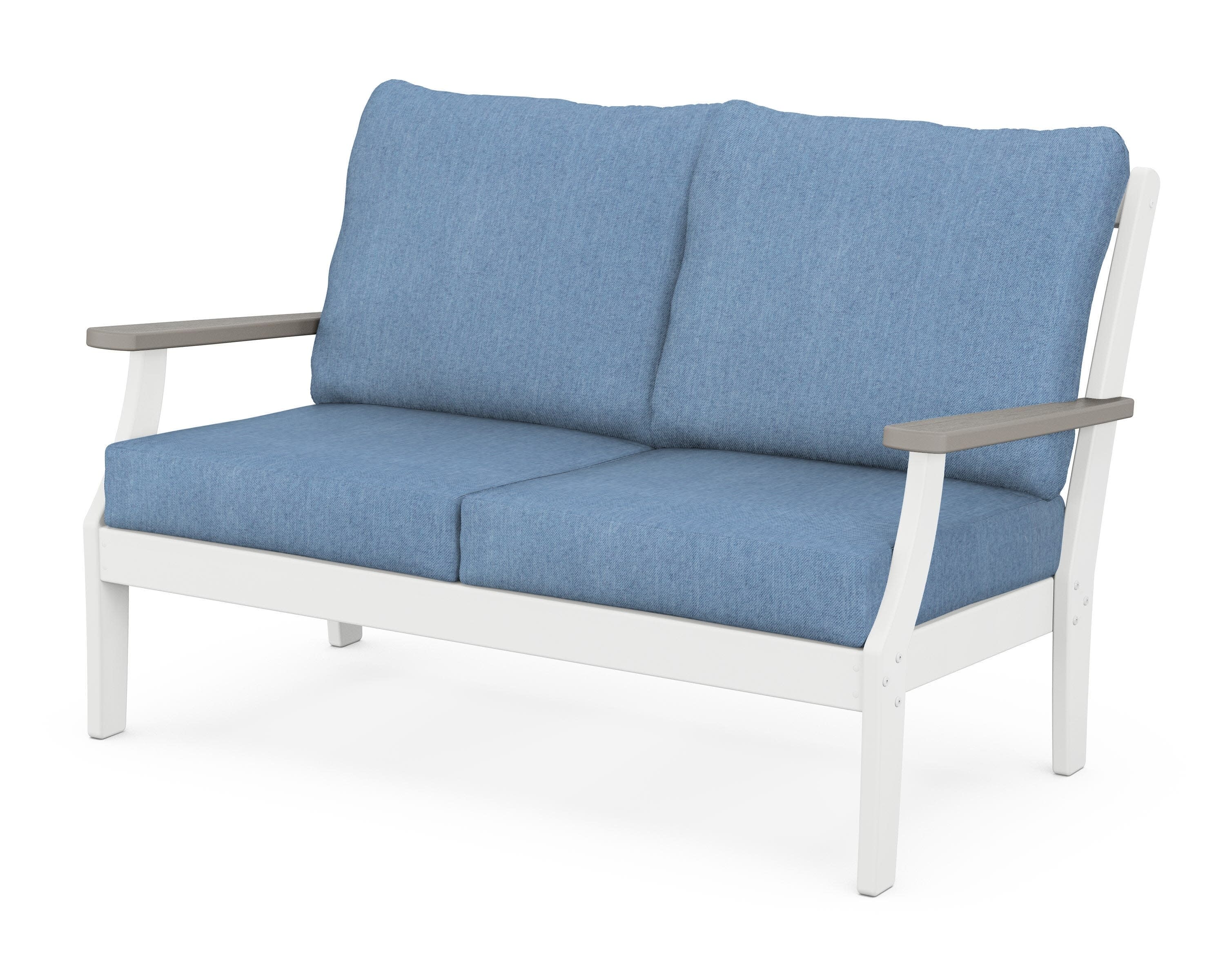 Braxton Deep Seating Loveseat in White / Driftwood / Sky Blue