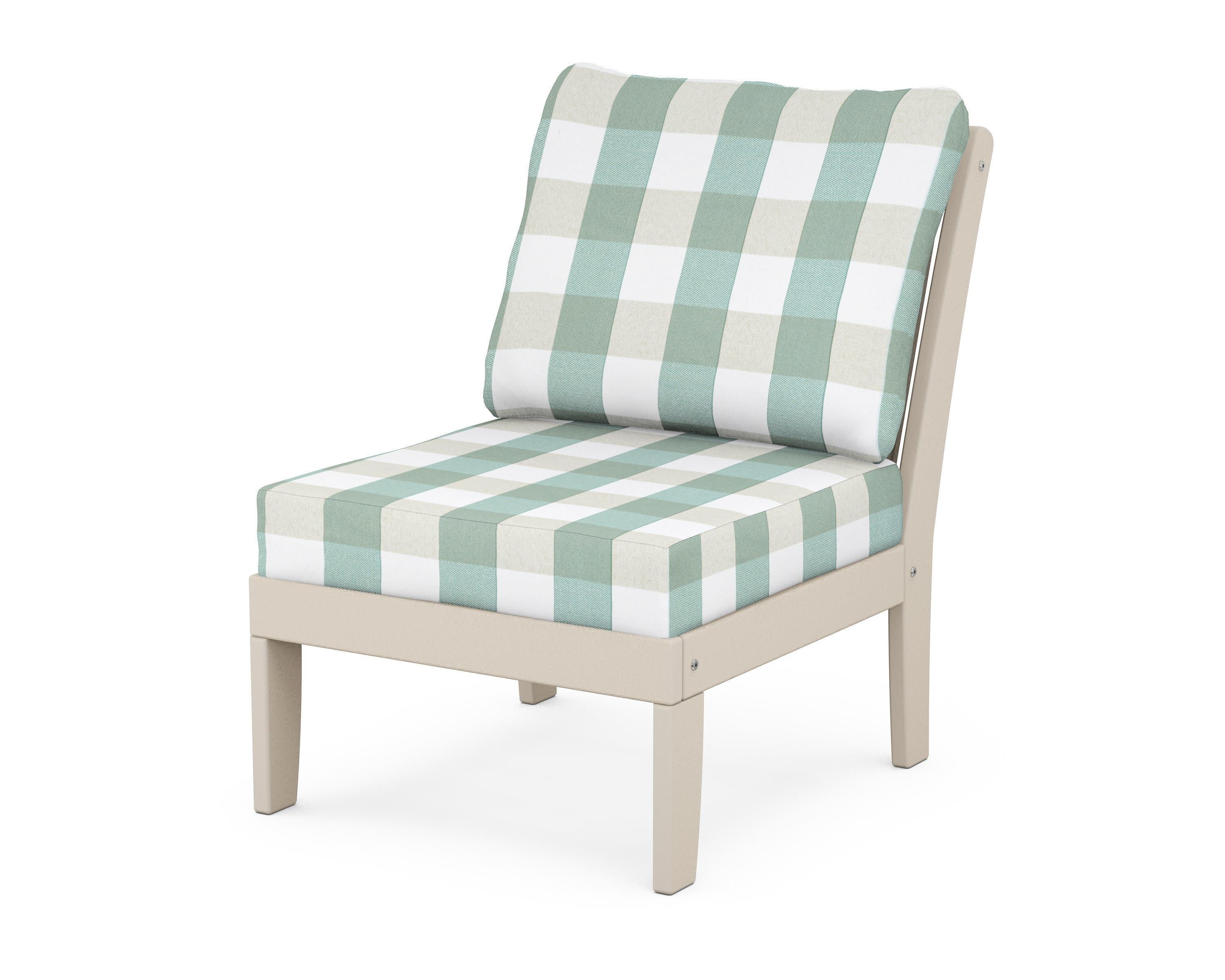 Braxton Modular Armless Chair in Sand / Buffalo Plaid Glacier Spa