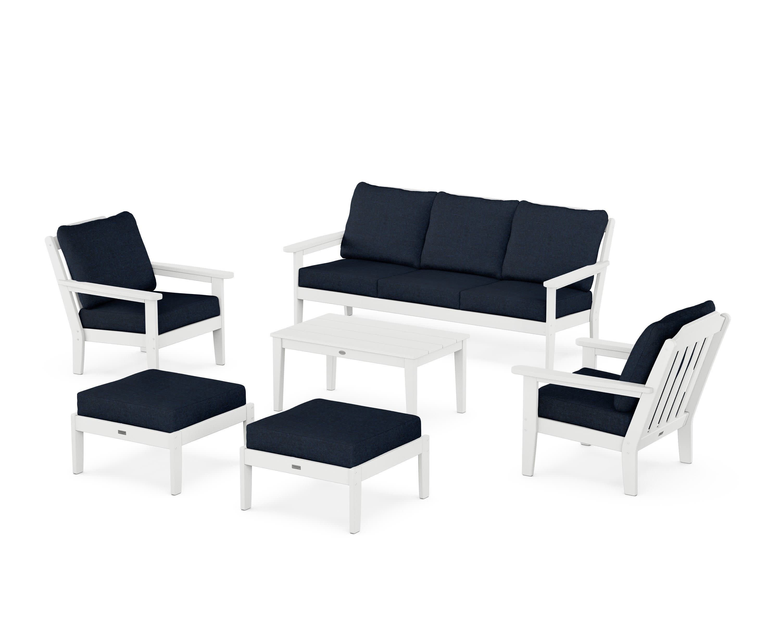 Cottage 6-Piece Lounge Sofa Set in White / Marine Indigo