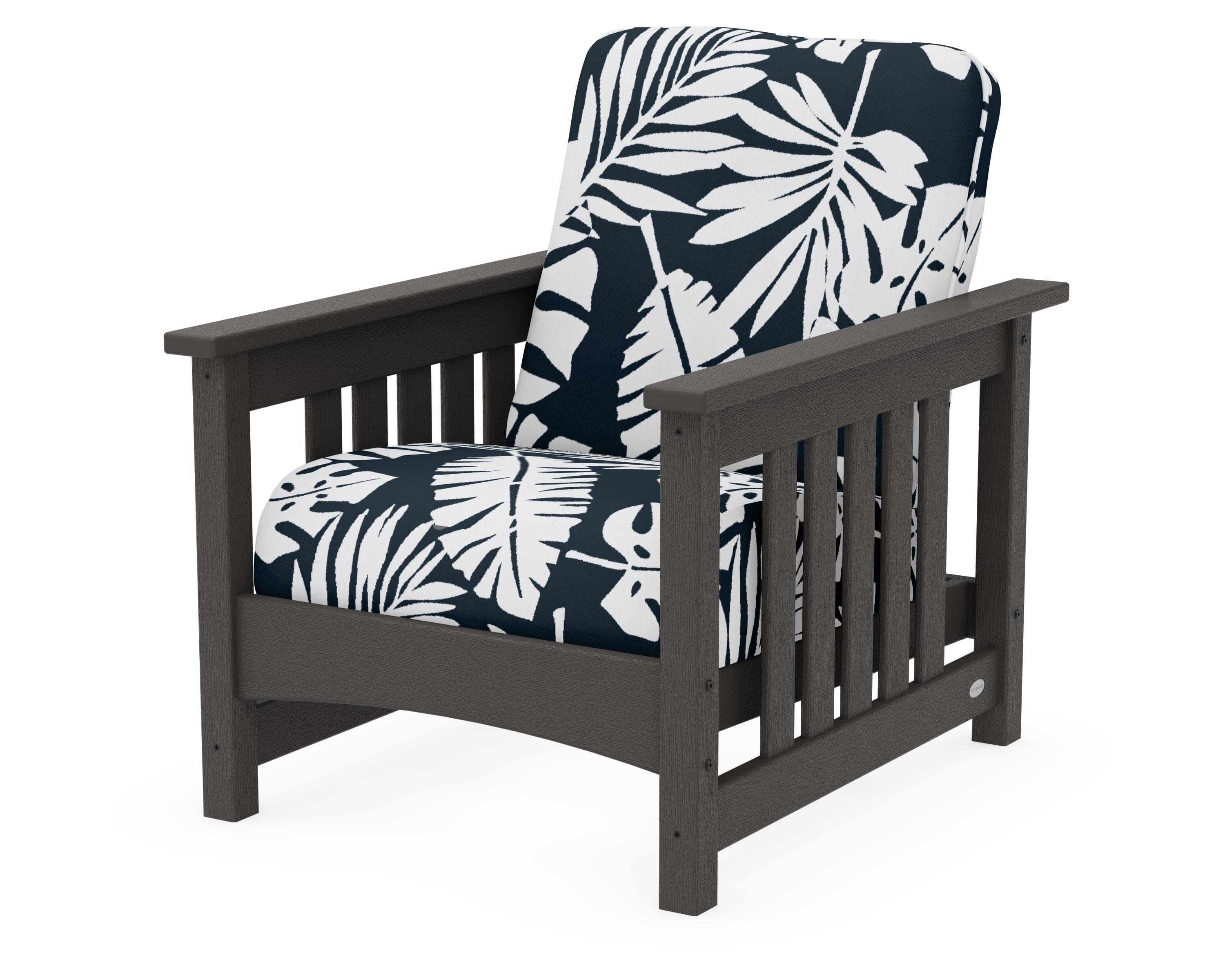 Club Mission Chair in Vintage Coffee / Leaf Marine Indigo