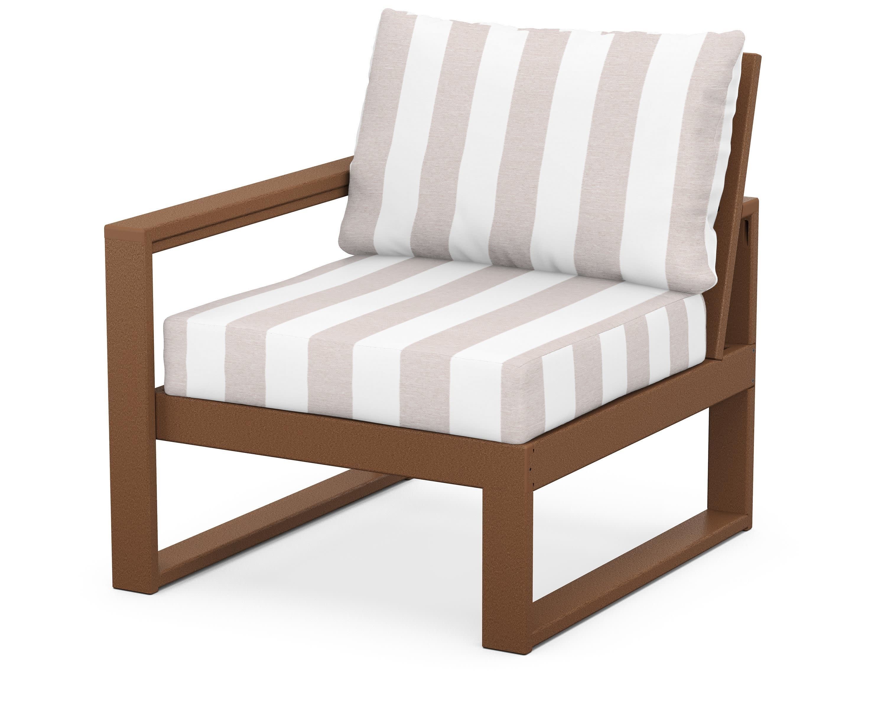 EDGE Modular Left Arm Chair in Teak / Cabana Stripe Dune Burlap