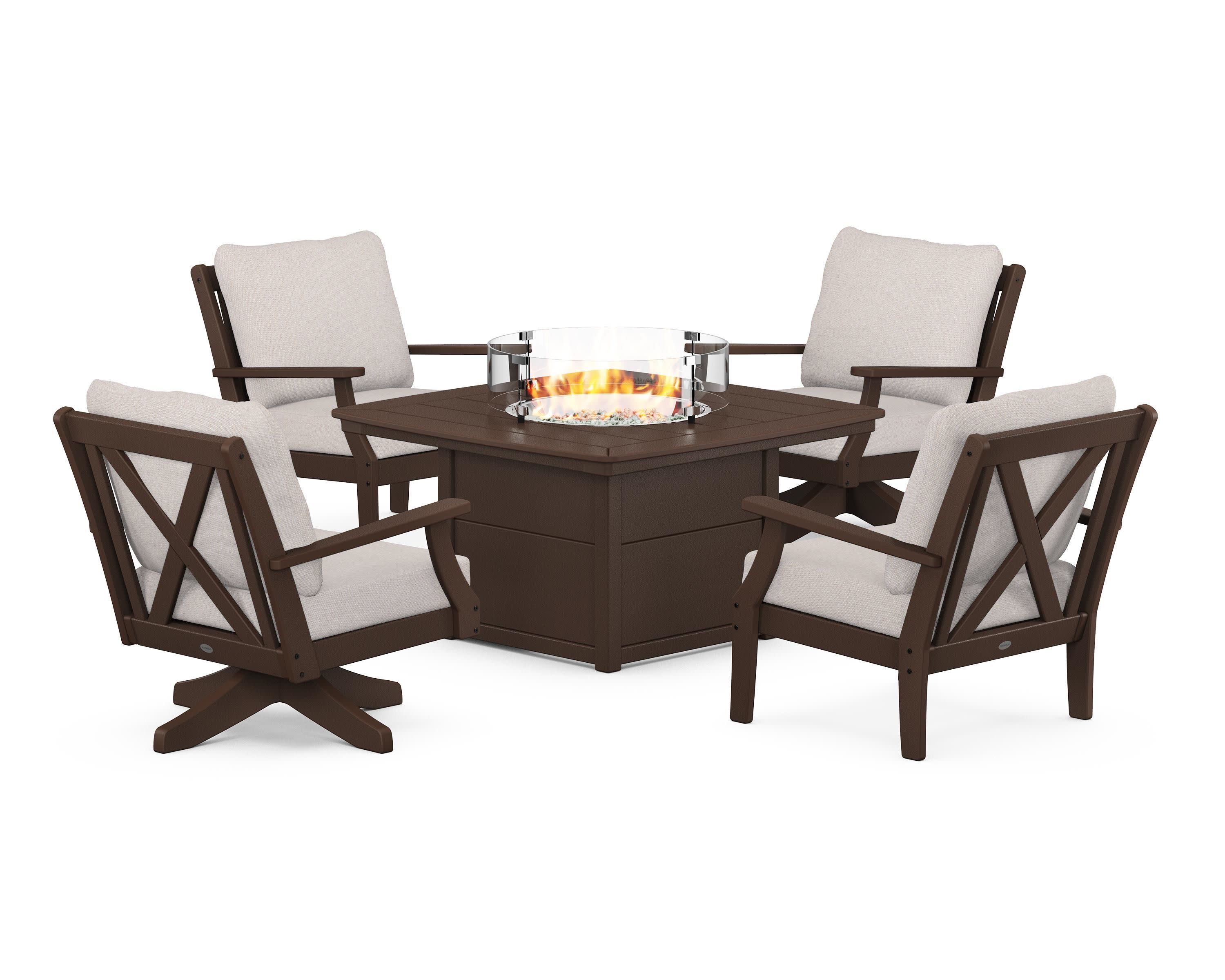 Braxton 5-Piece Deep Seating Set with Fire Table in Mahogany / Dune Burlap