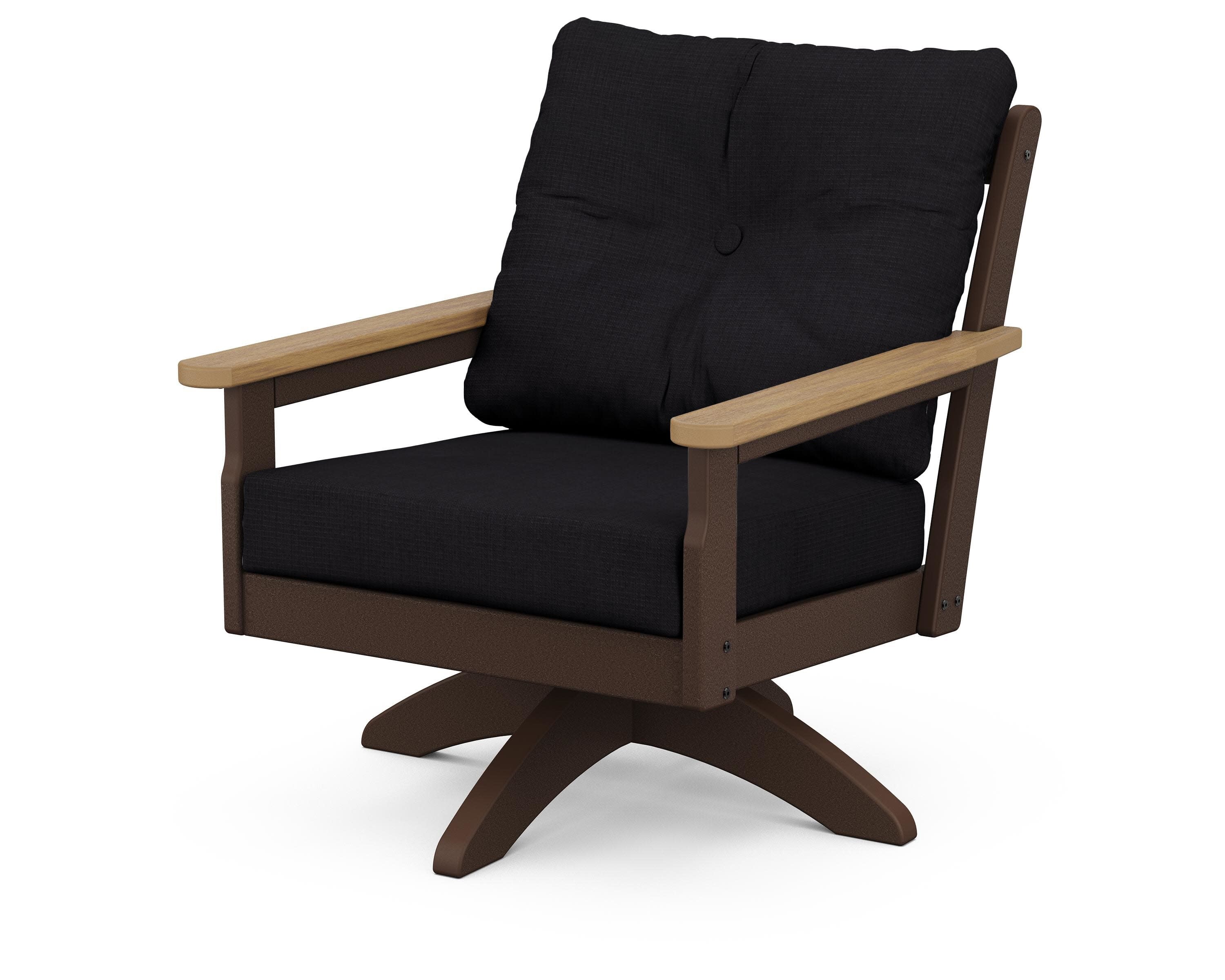 Vineyard Deep Seating Swivel Chair in Mahogany / Natural / Midnight Linen