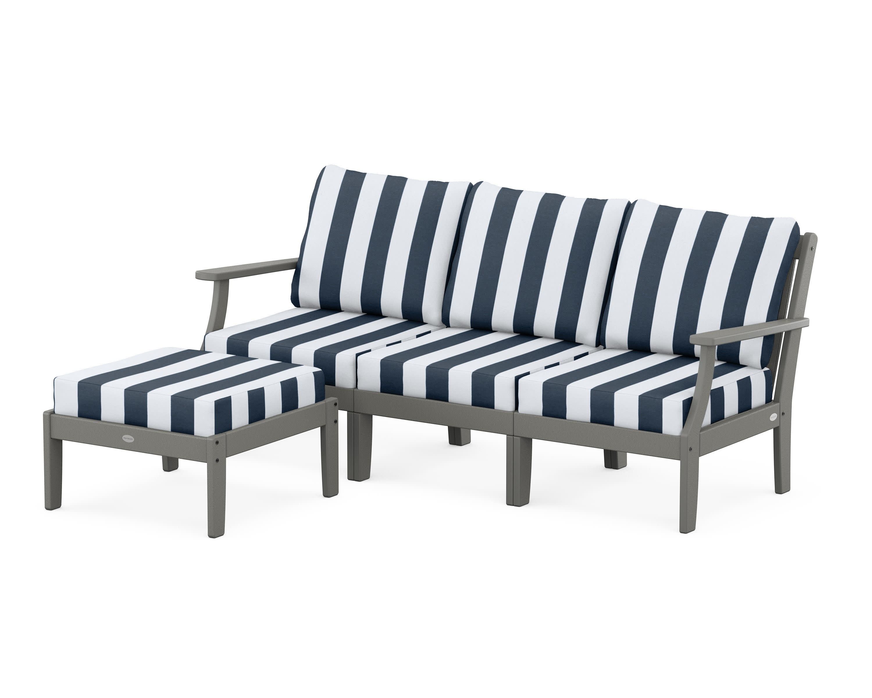 Braxton Modular 4-Piece Deep Seating Set with Ottoman in Slate Grey / Cabana Stripe Marine Indigo