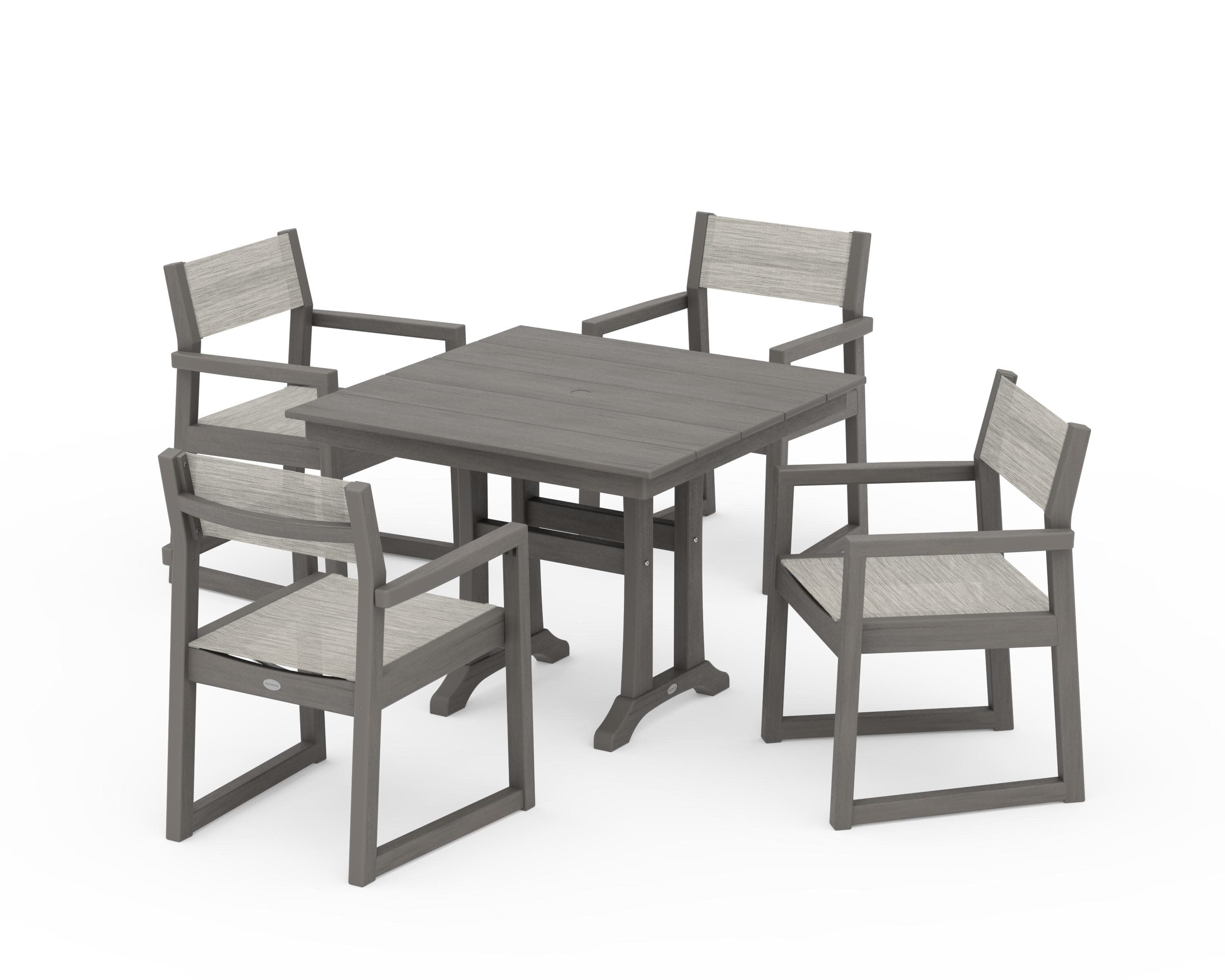 EDGE Sling 5-Piece Farmhouse Dining Set with Trestle Legs in Driftwood / Birch Sling