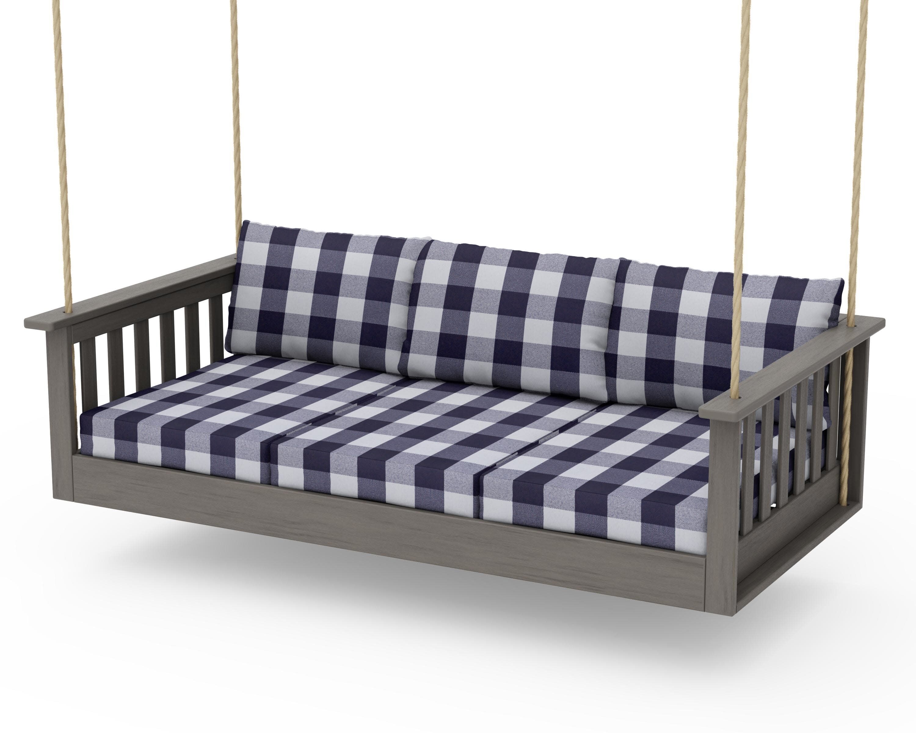 Vineyard Daybed Swing in Driftwood / Buffalo Plaid Navy
