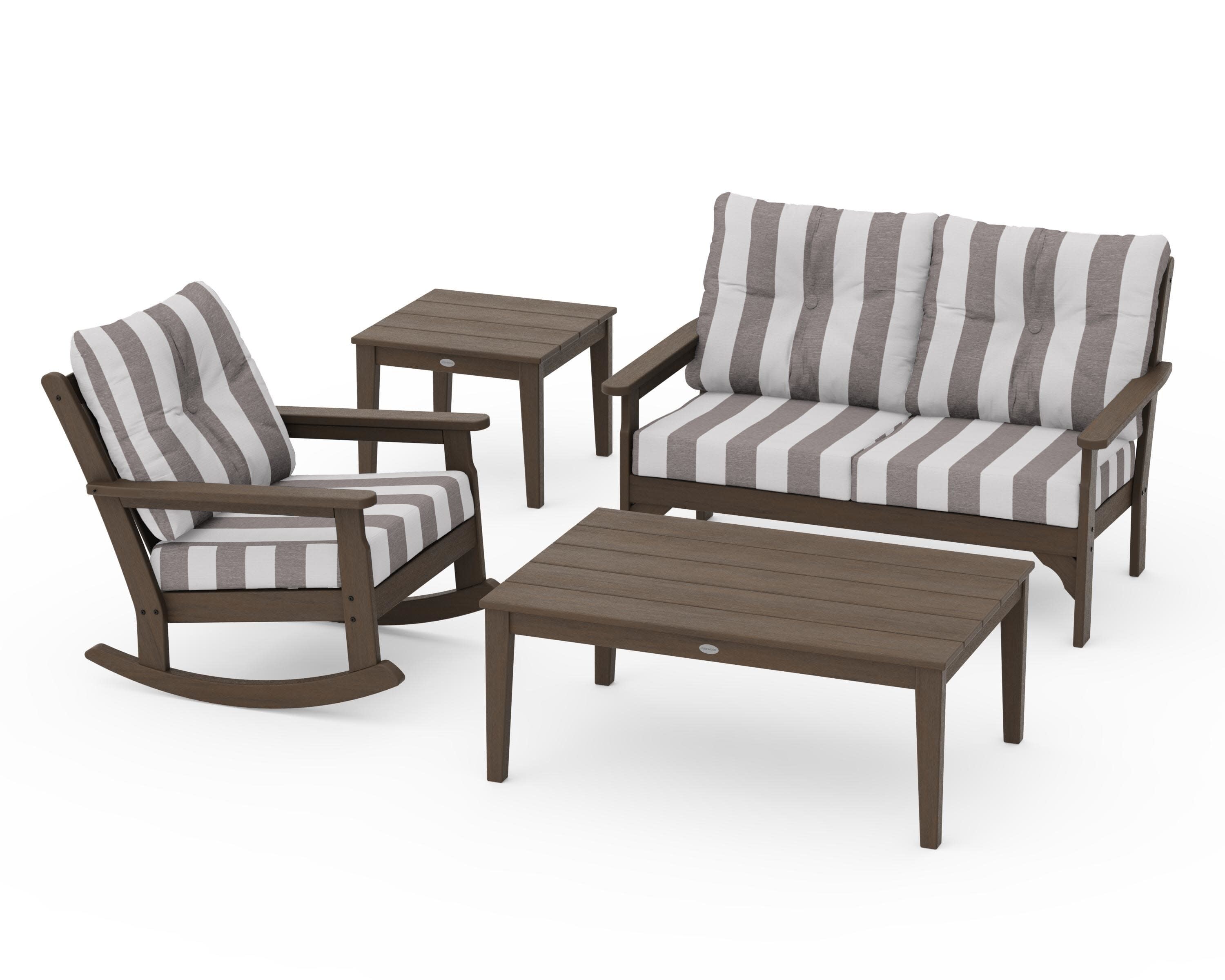 Vineyard 4-Piece Deep Seating Rocker Set in Kona / Cabana Stripe Grey Mist