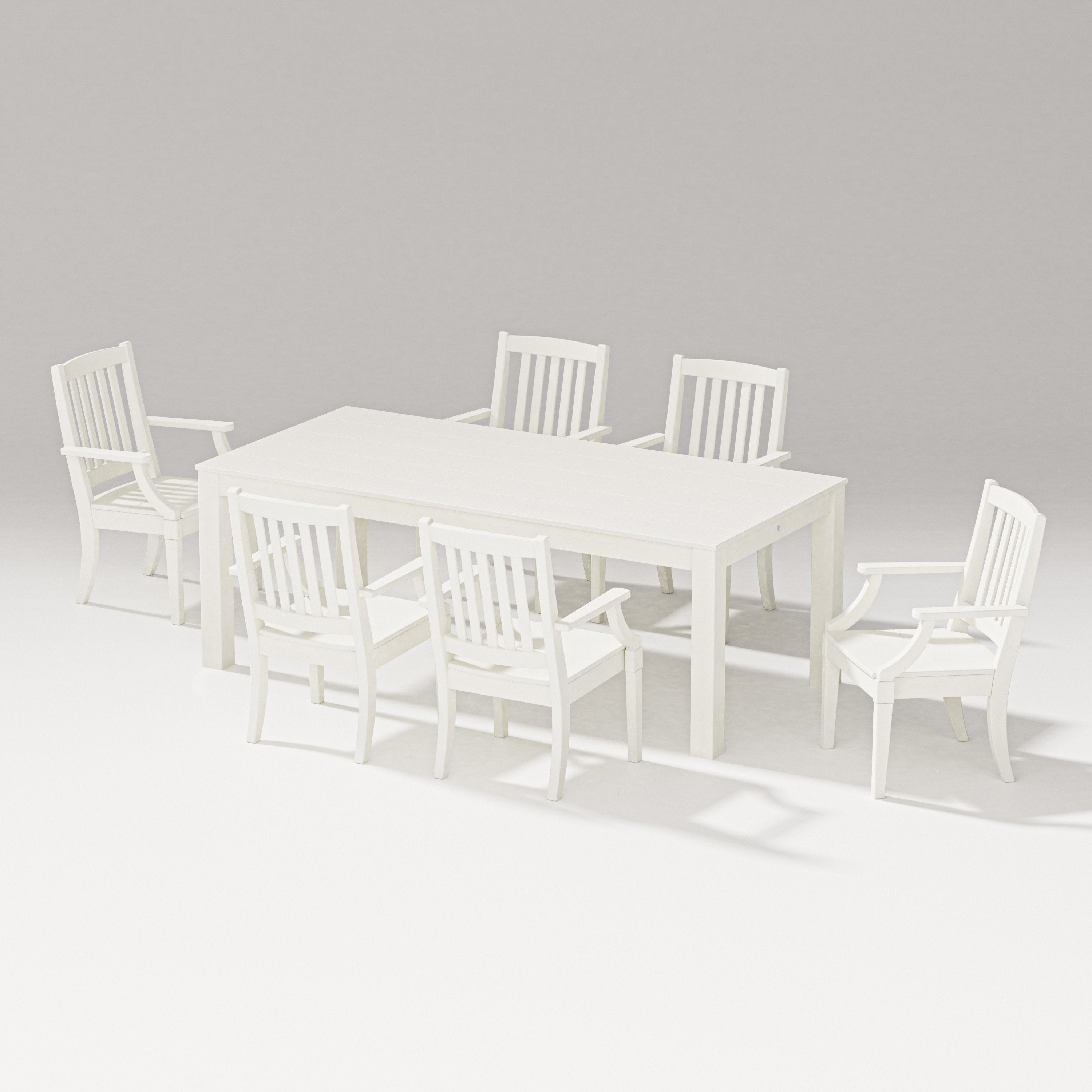 Estate Arm Chair 7-Piece Parsons Table Dining Set in Vintage White