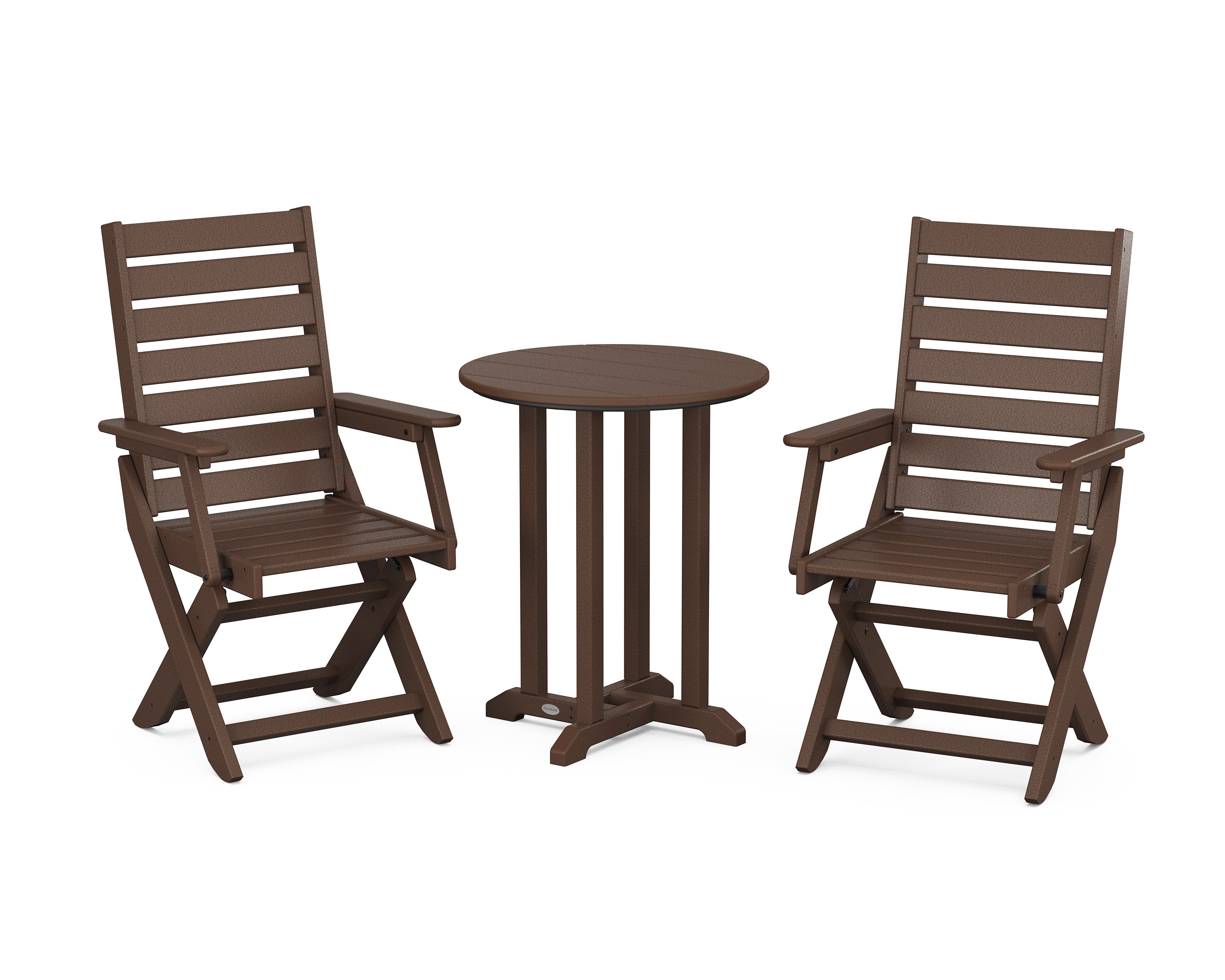 Captain Folding Chair 3-Piece Round Bistro Dining Set in Mahogany