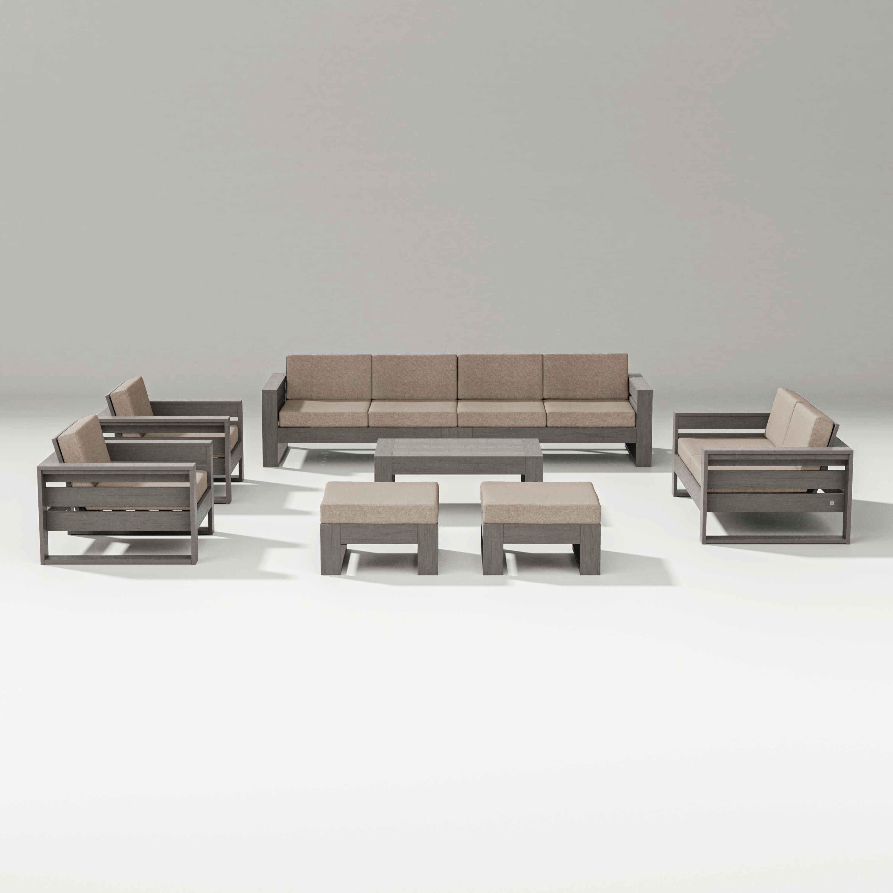 Latitude 8-Piece Lounge Sofa Set in Driftwood / Spiced Burlap