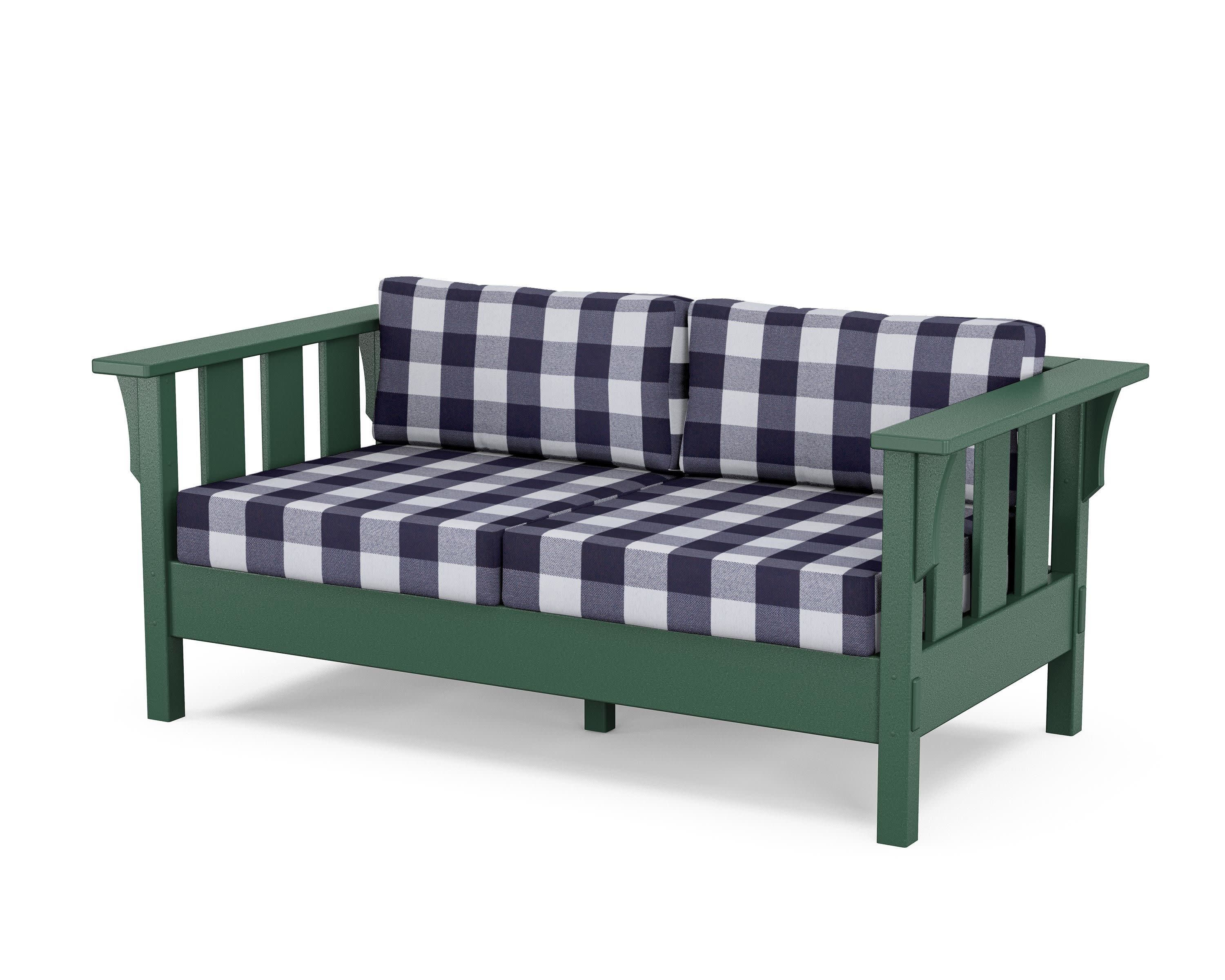 Acadia Deep Seating Loveseat in Green / Buffalo Plaid Navy