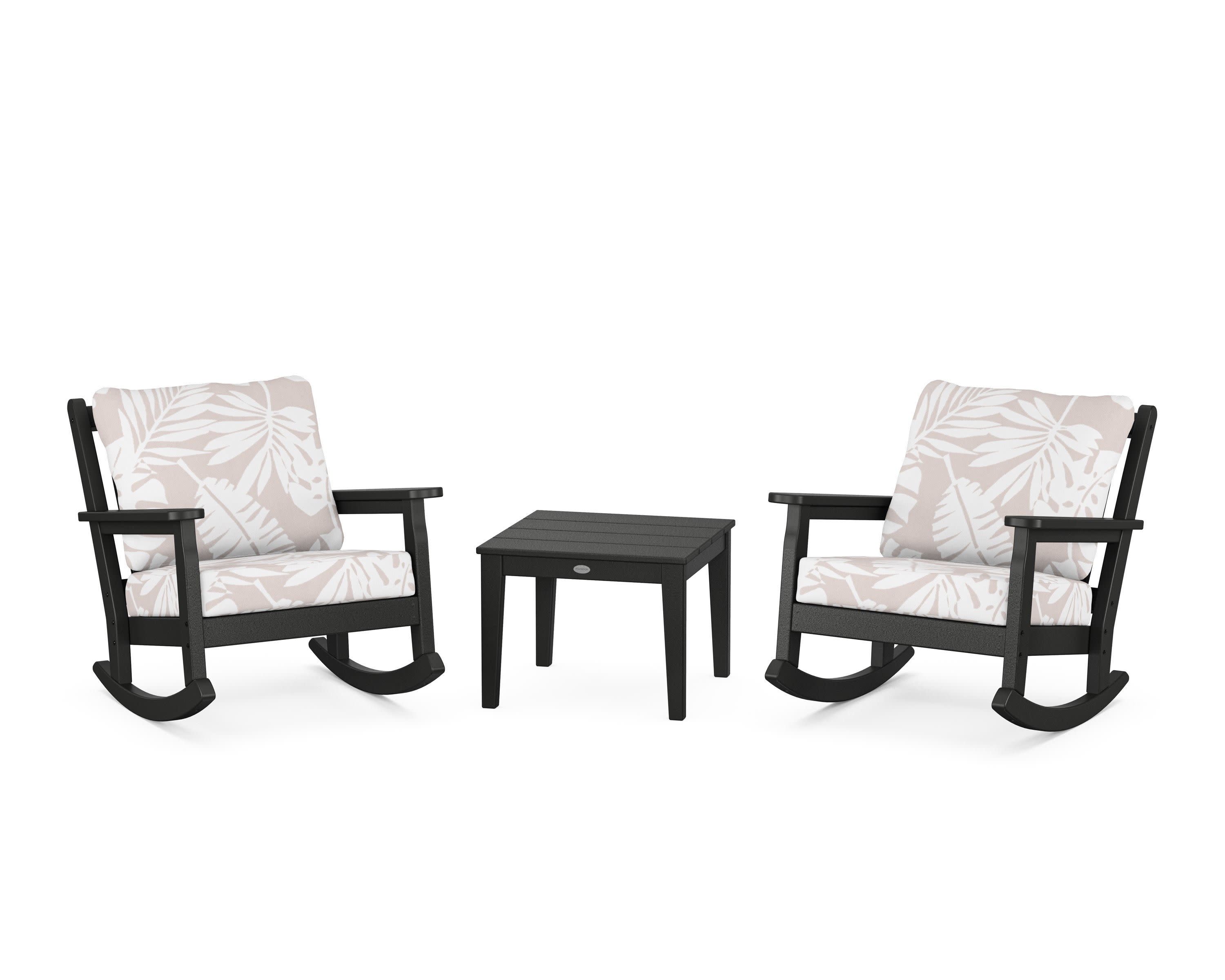 Chippendale 3-Piece Deep Seating Rocker Set in Black / Leaf Dune Burlap