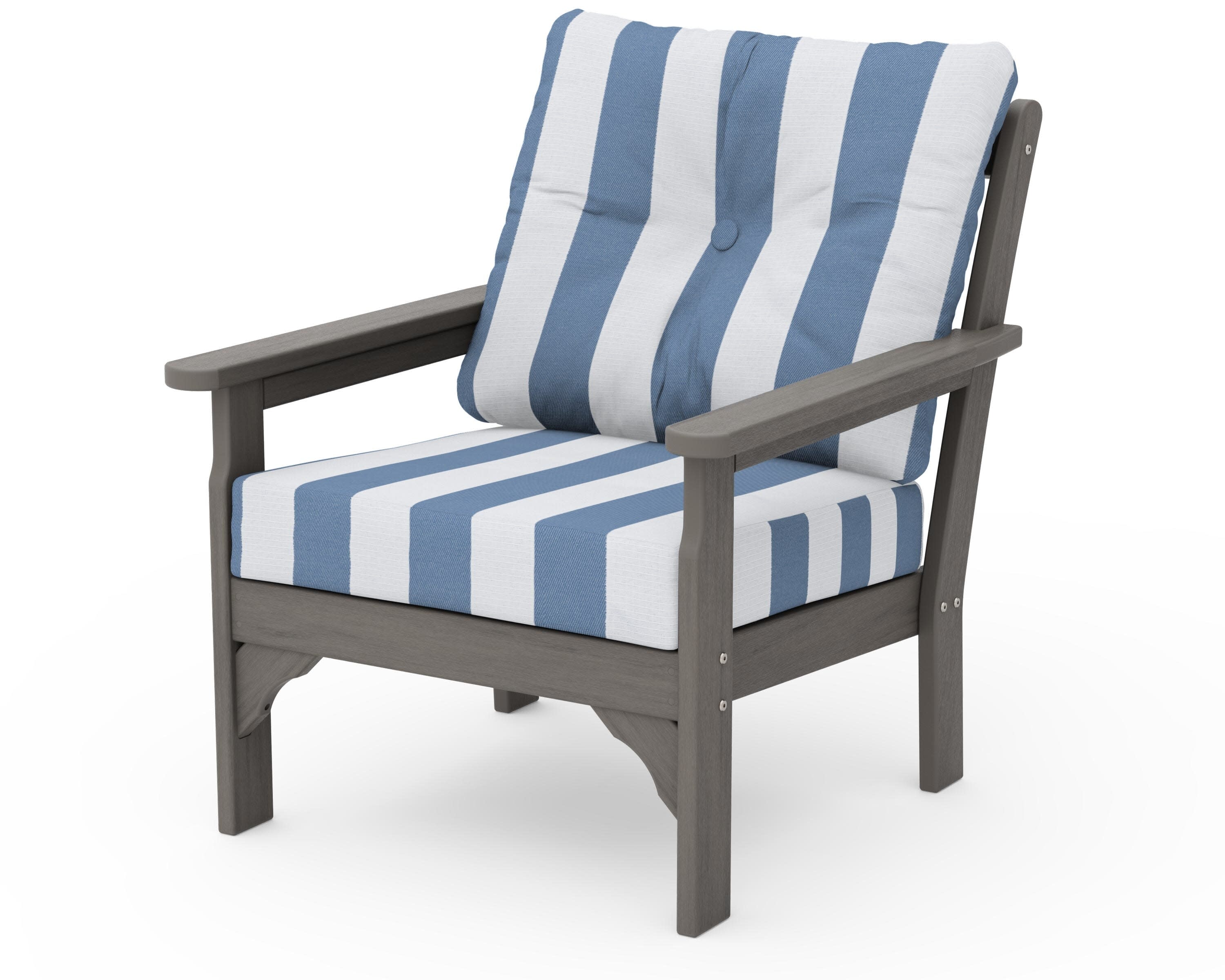Vineyard Deep Seating Chair in Driftwood / Cabana Stripe Sky Blue