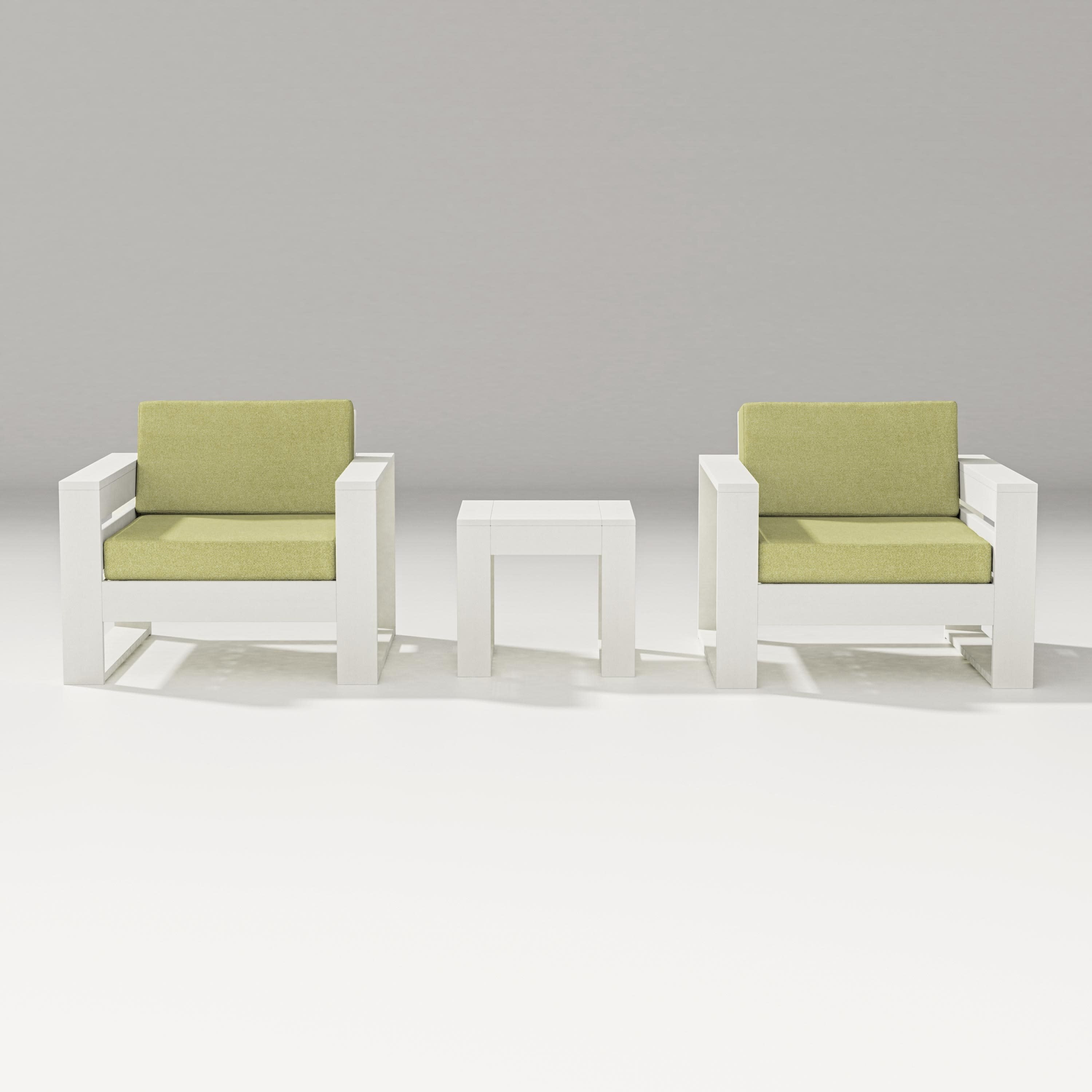 Latitude 3-Piece Lounge Chair Set in Vintage White / Chartreuse Boucle