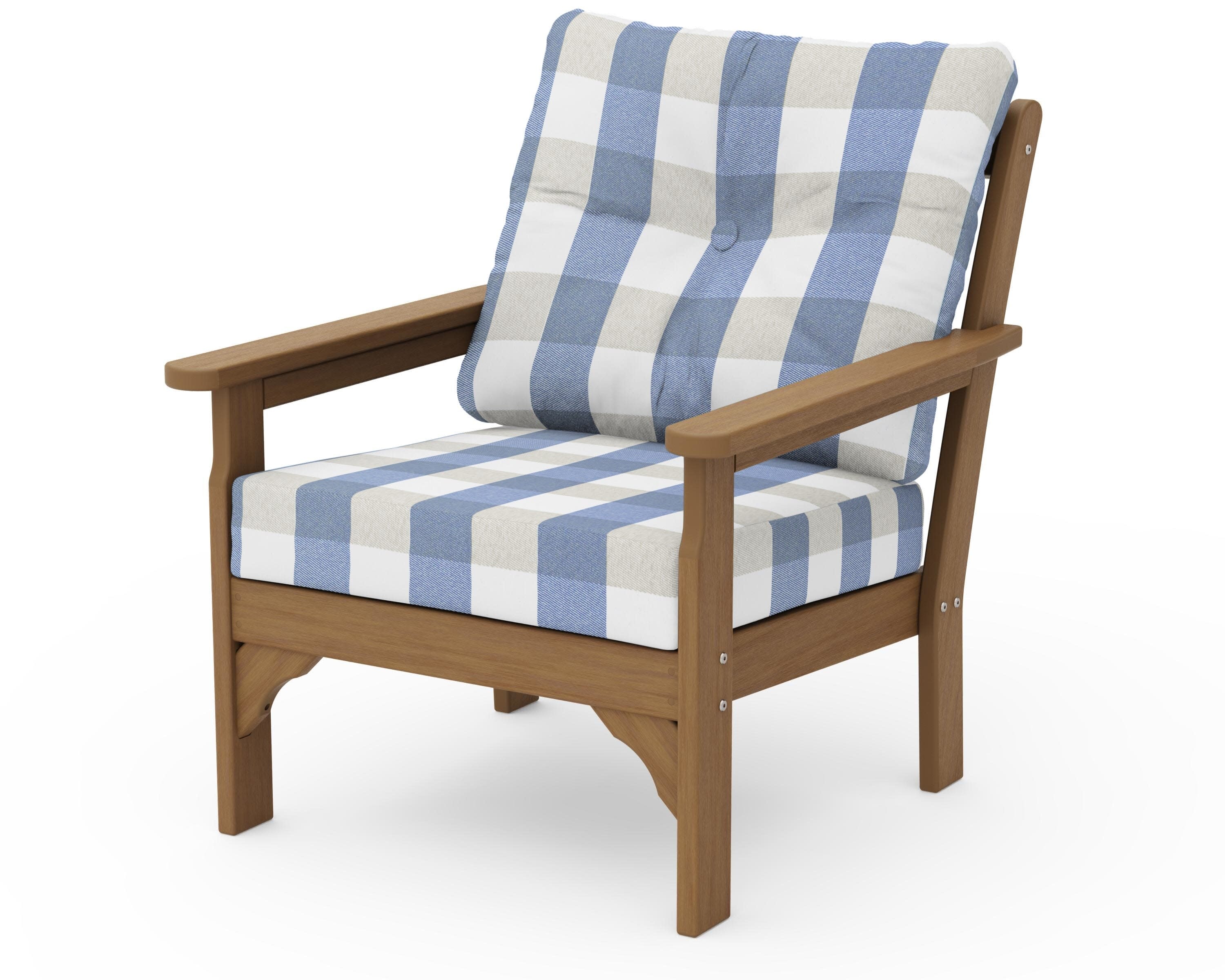 Vineyard Deep Seating Chair in Natural / Buffalo Plaid Sky Blue