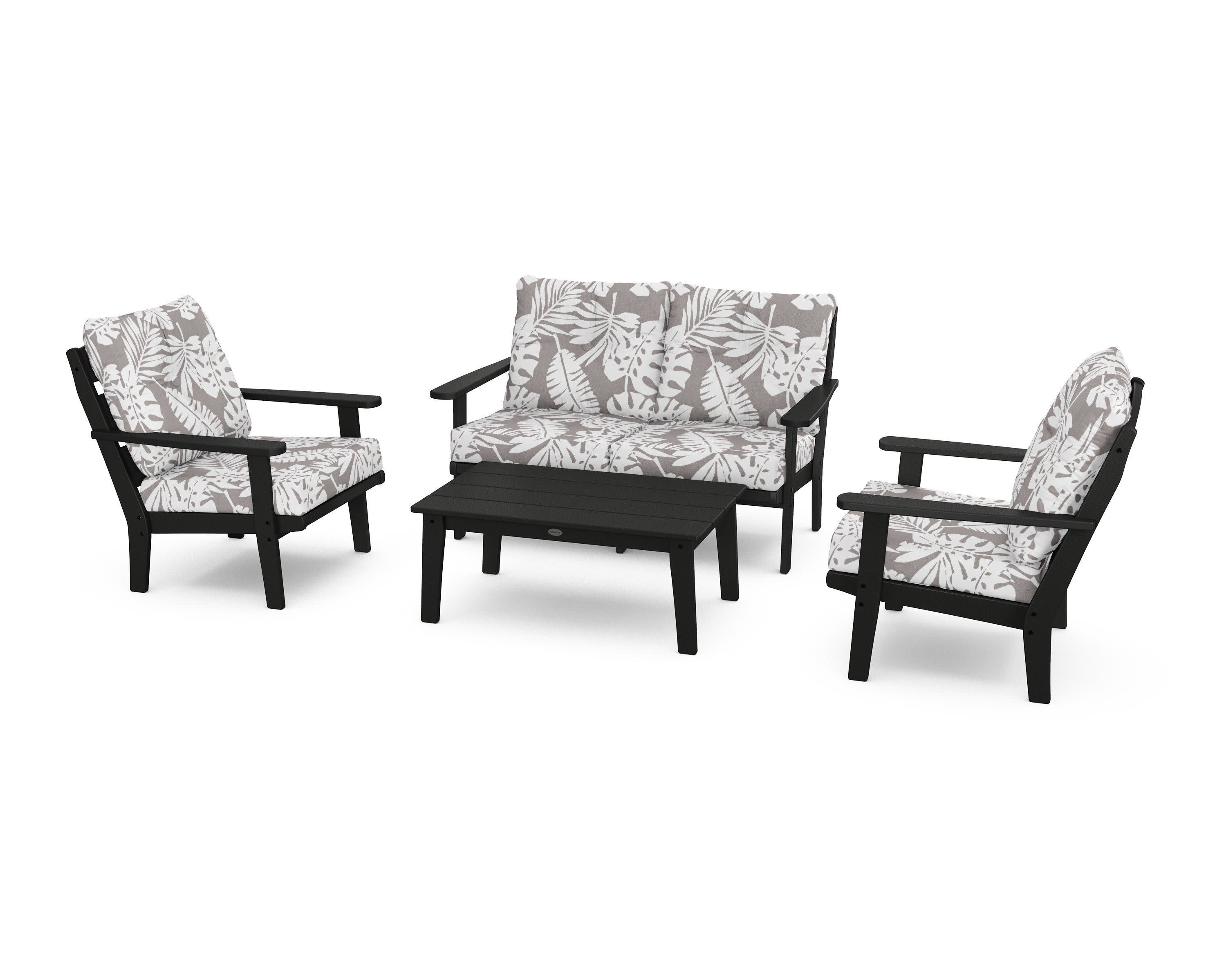 Lakeside 4-Piece Deep Seating Set in Black / Leaf Grey Mist
