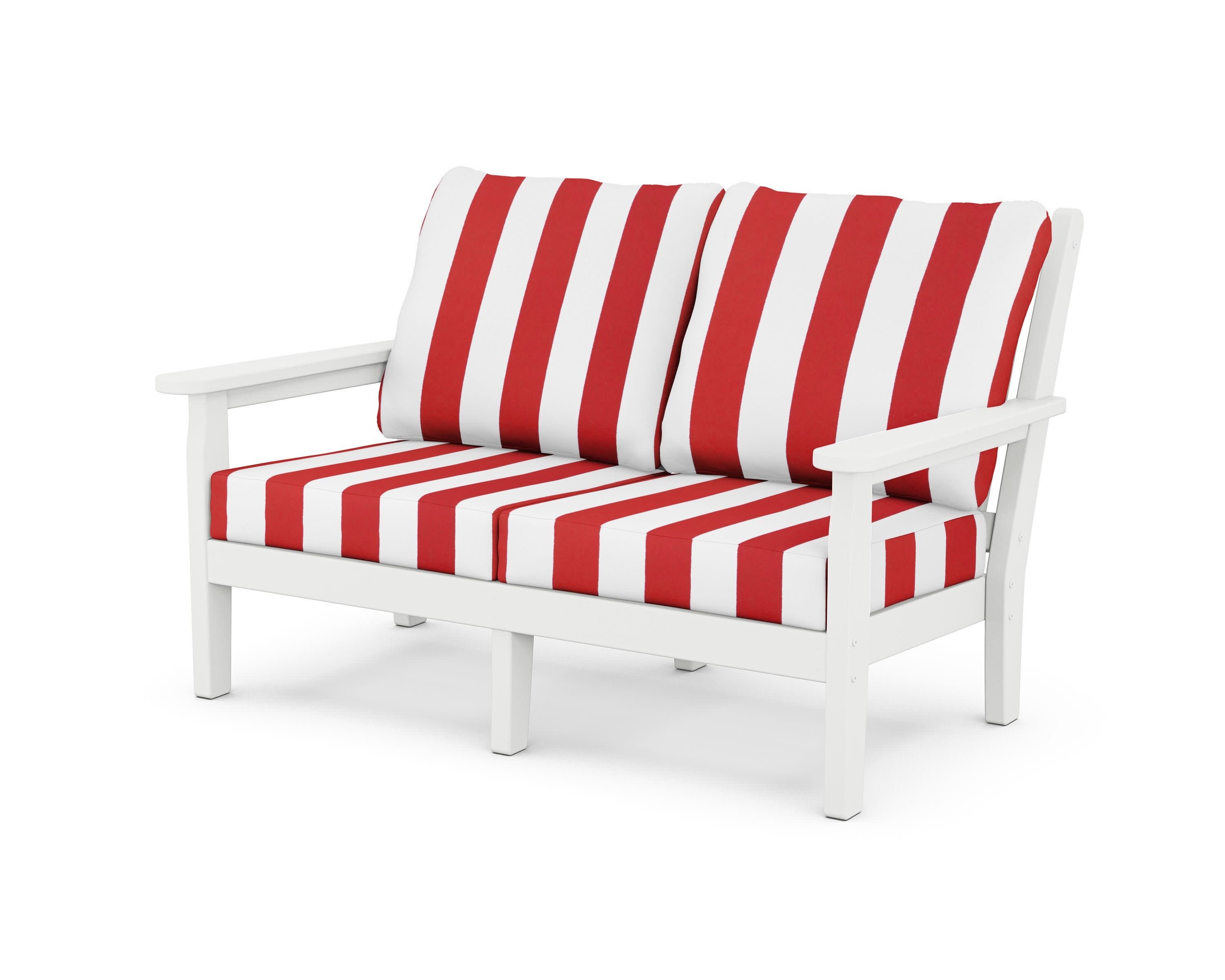Chippendale Deep Seating Loveseat in White / Cabana Stripe Crimson