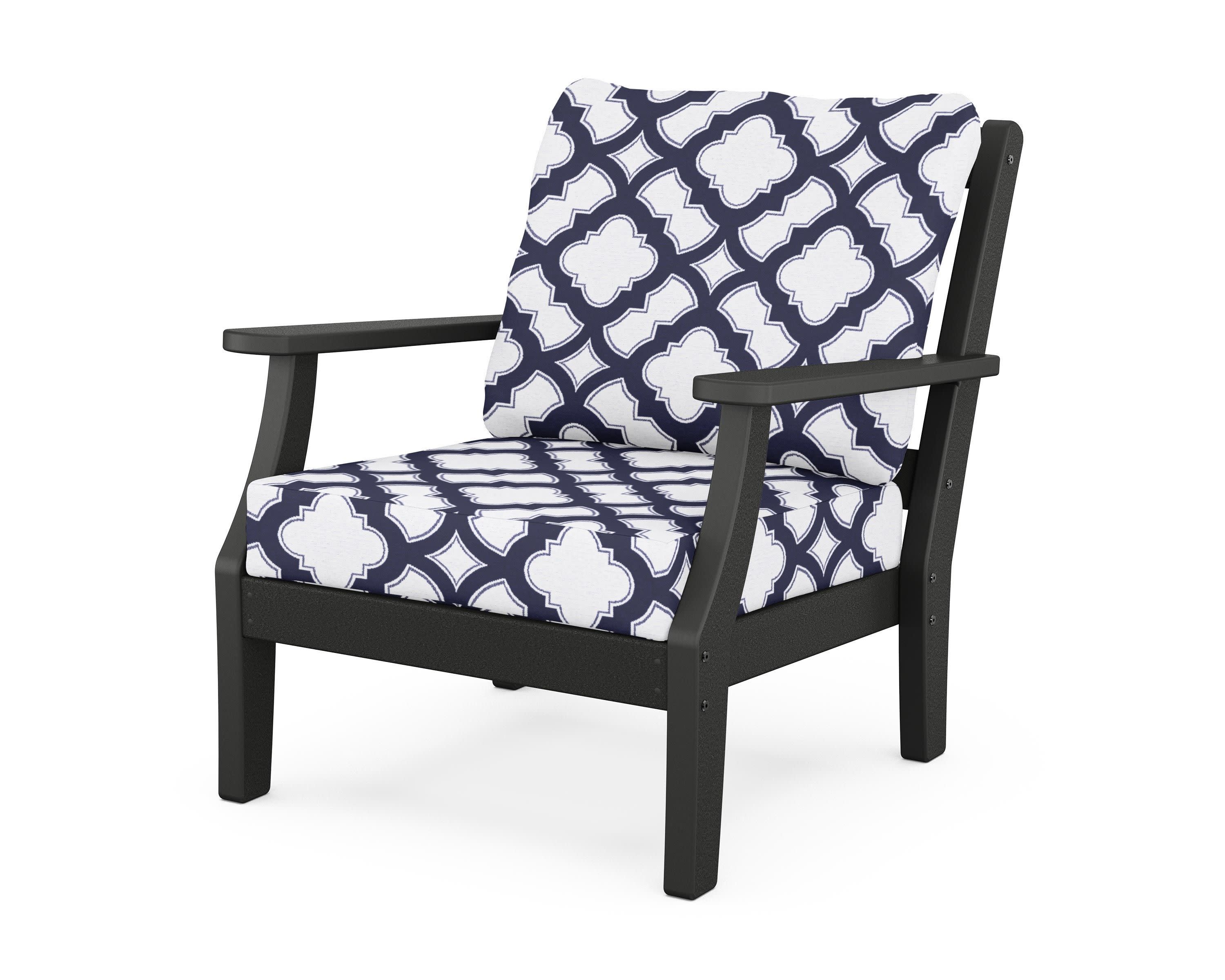 Chinoiserie Deep Seating Chair in Black / Trellis Navy