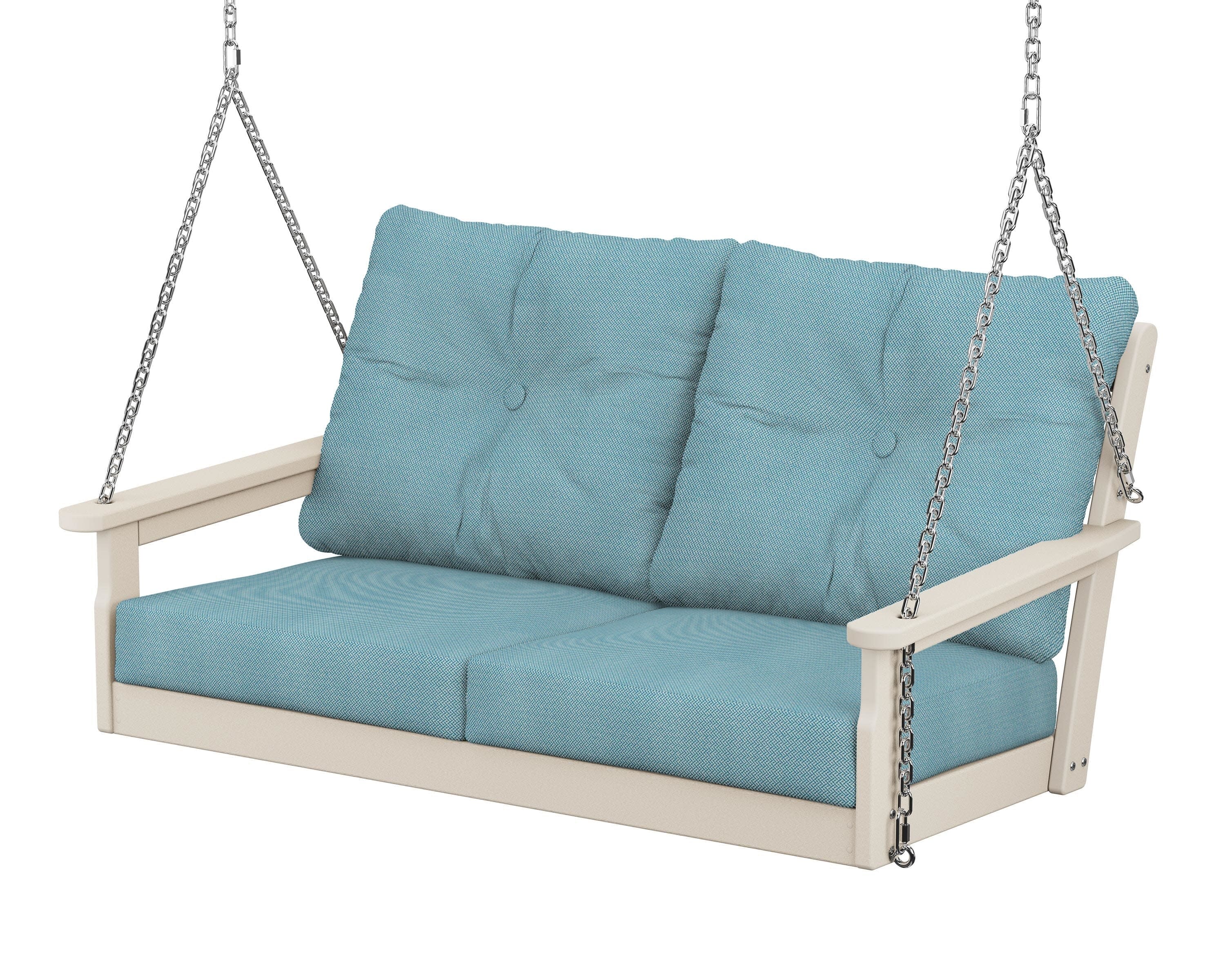 Vineyard Deep Seating Swing in Sand / Lattice Sky Blue