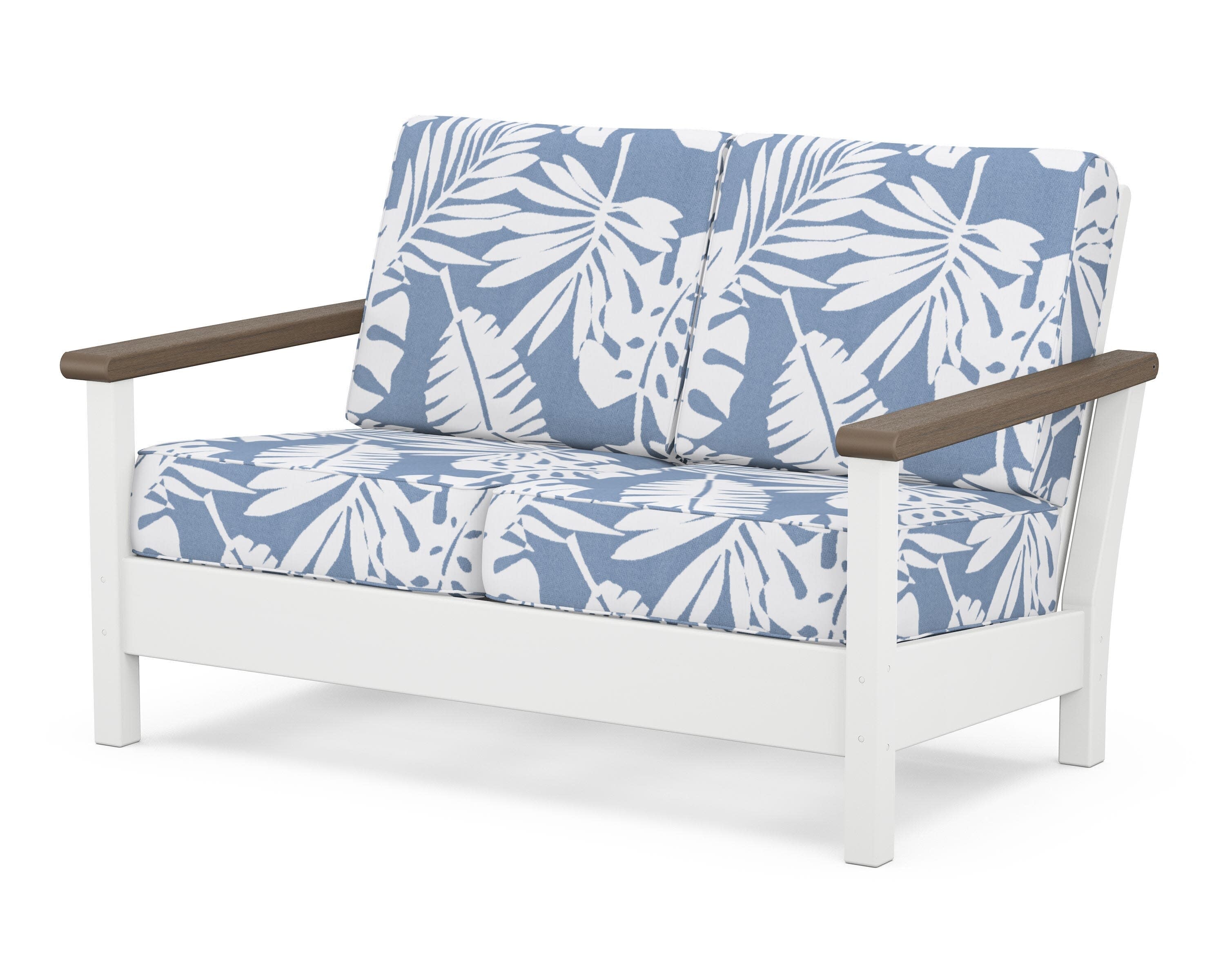 Harbour Deep Seating Loveseat in White / Kona / Leaf Sky Blue