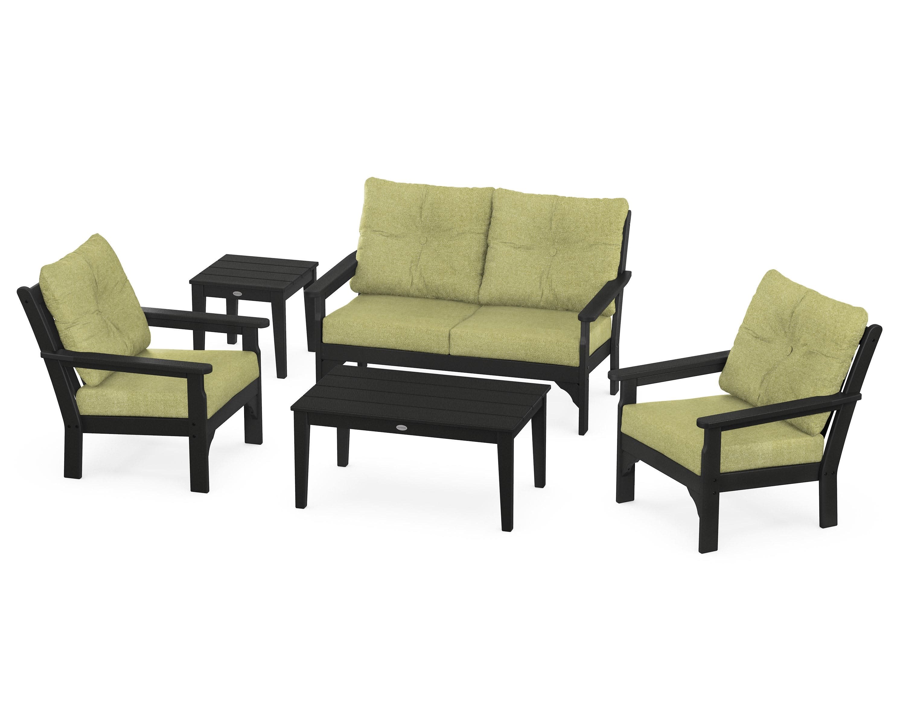 Vineyard 5-Piece Deep Seating Set in Black / Chartreuse Boucle