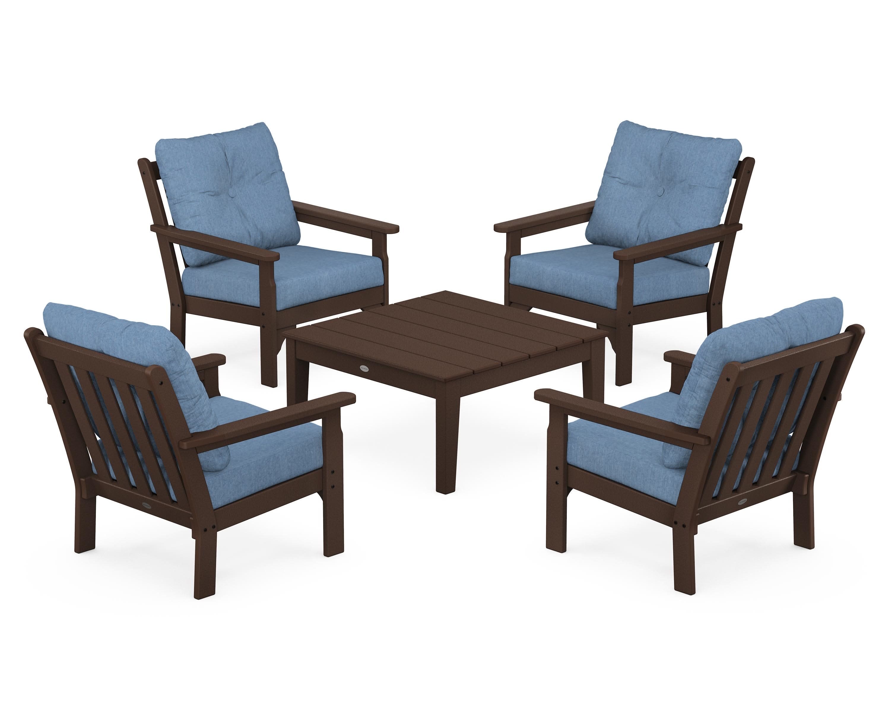 Vineyard 5-Piece Deep Seating Conversation Set in Mahogany / Sky Blue