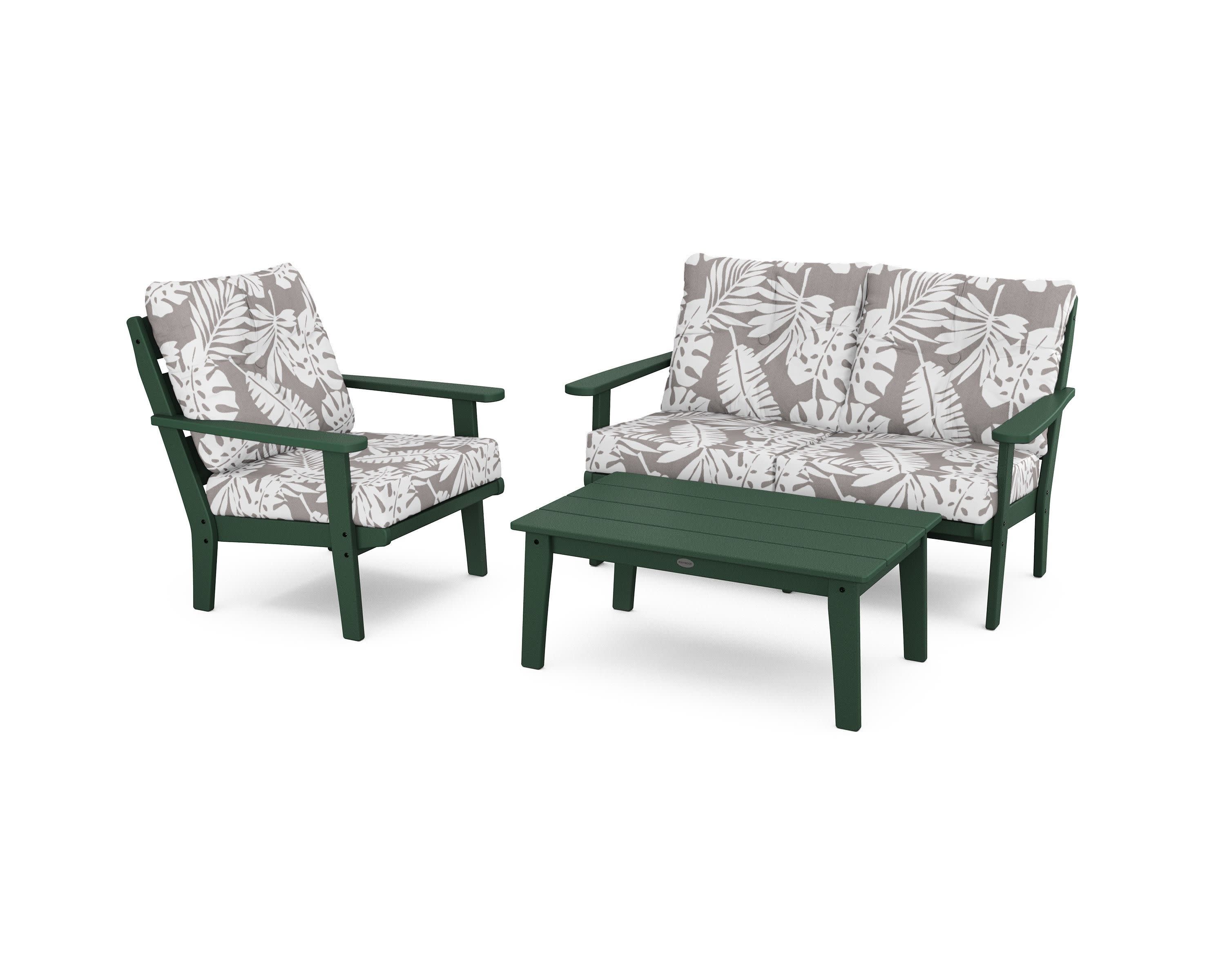 Lakeside 3-Piece Deep Seating Set in Green / Leaf Grey Mist