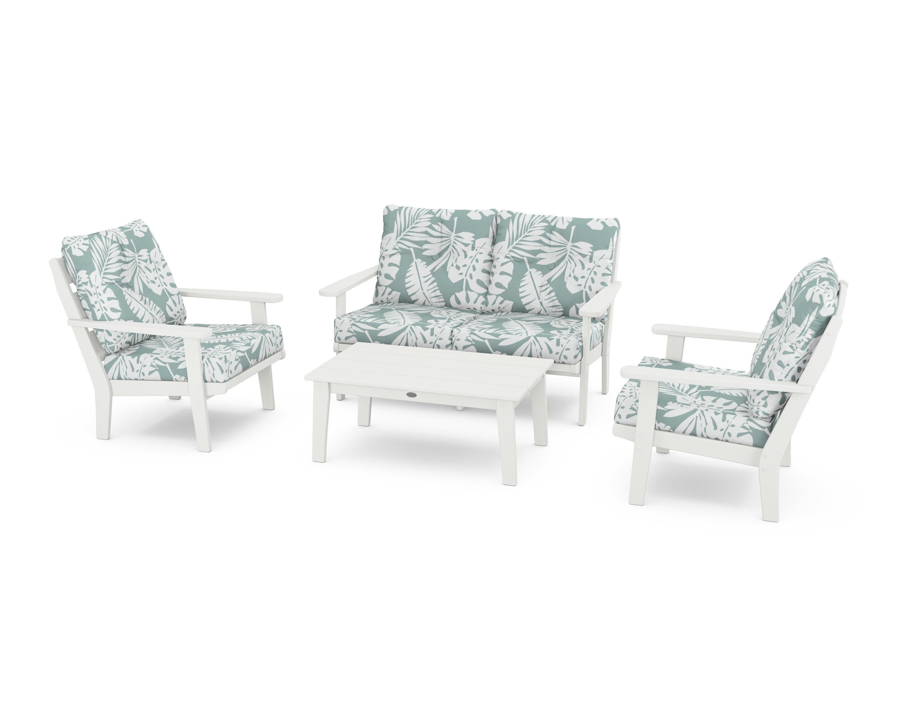 Lakeside 4-Piece Deep Seating Set in Vintage White / Leaf Glacier Spa