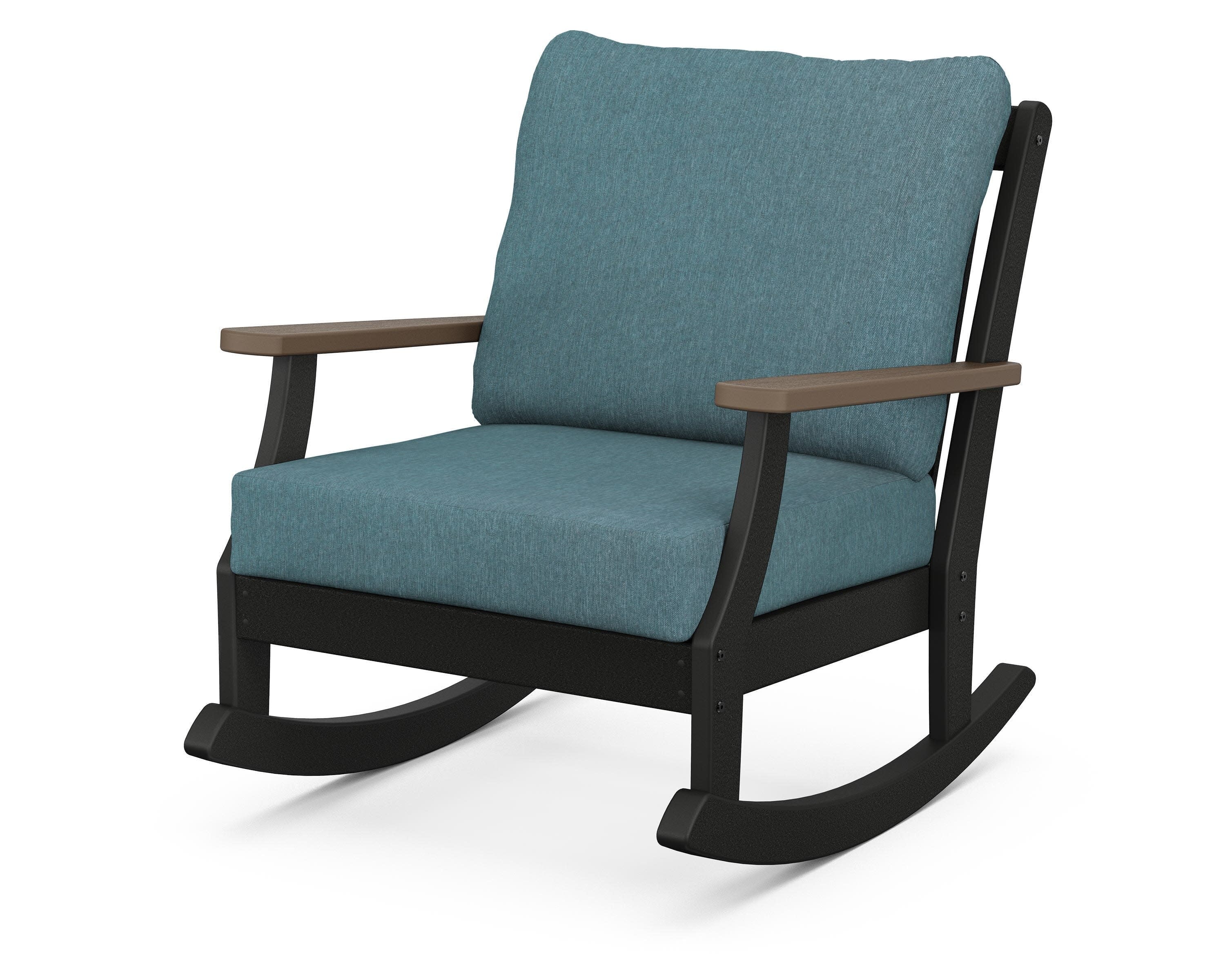 Braxton Deep Seating Rocking Chair in Black / Kona / Ocean Teal