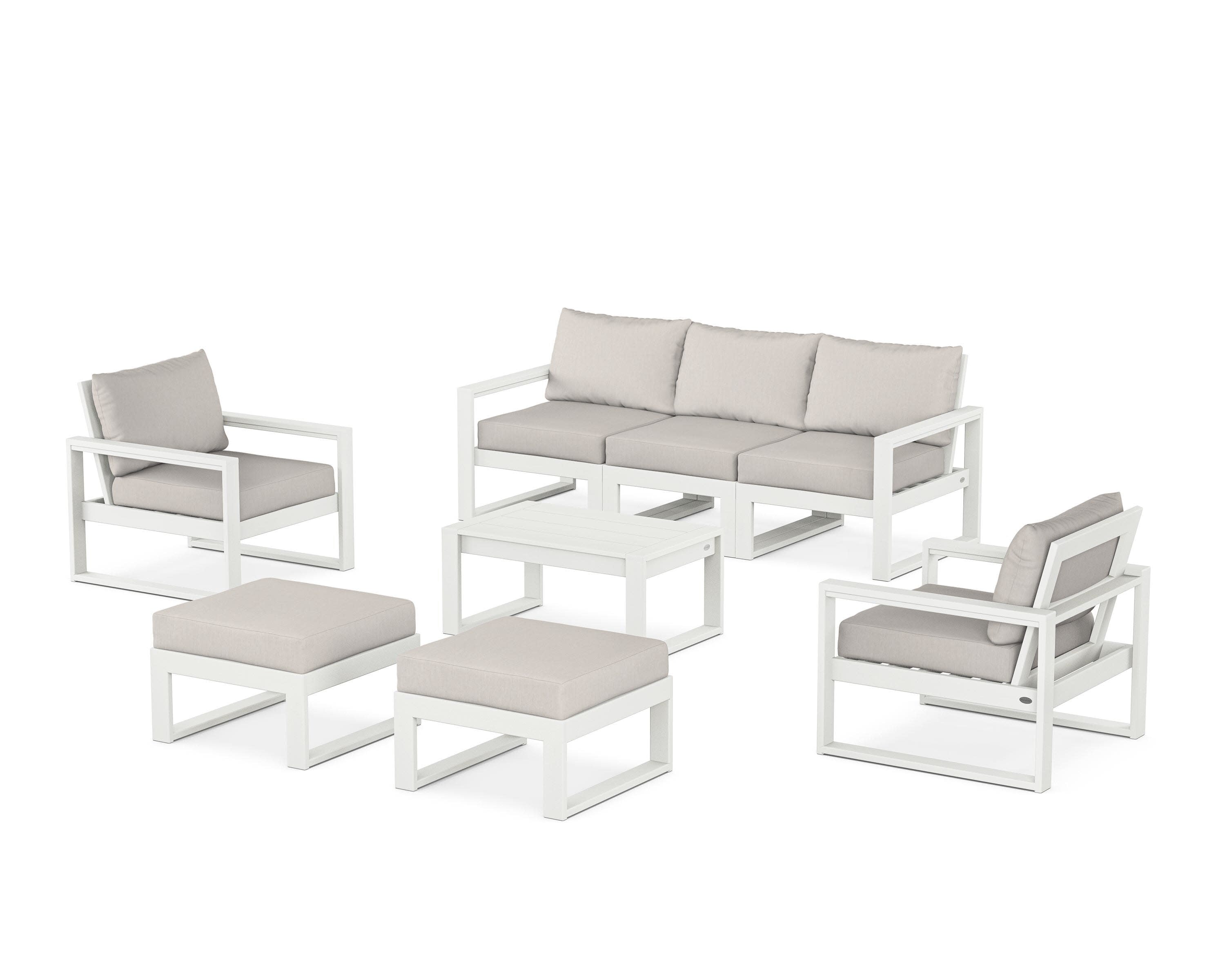 EDGE Sectional 8-Piece Lounge Sofa Set in Vintage White / Cast Ash