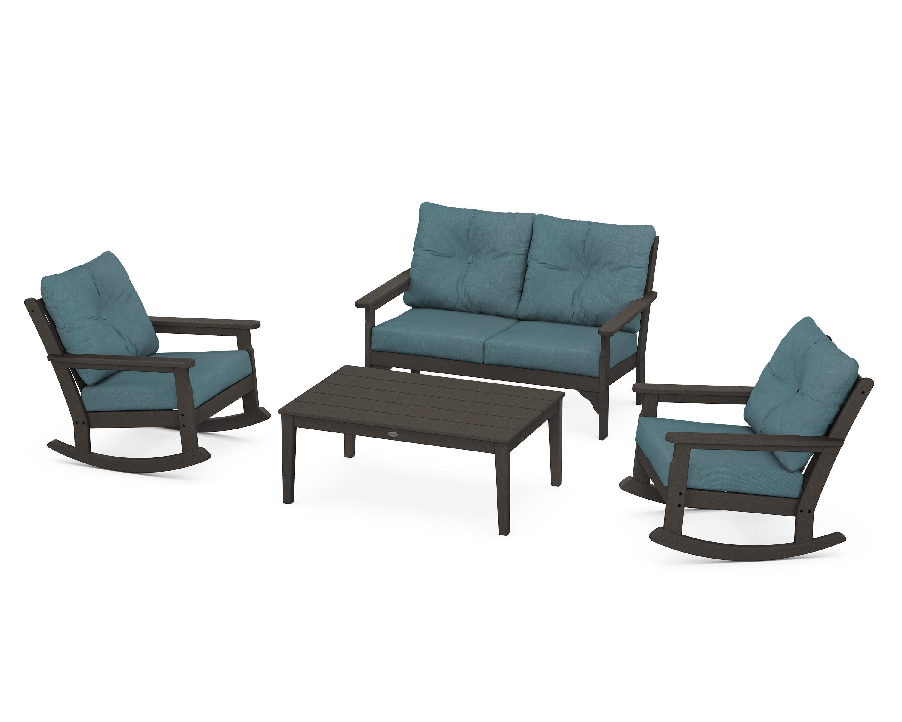 Vineyard 4-Piece Deep Seating Rocking Chair Set in Vintage Coffee / Ocean Teal